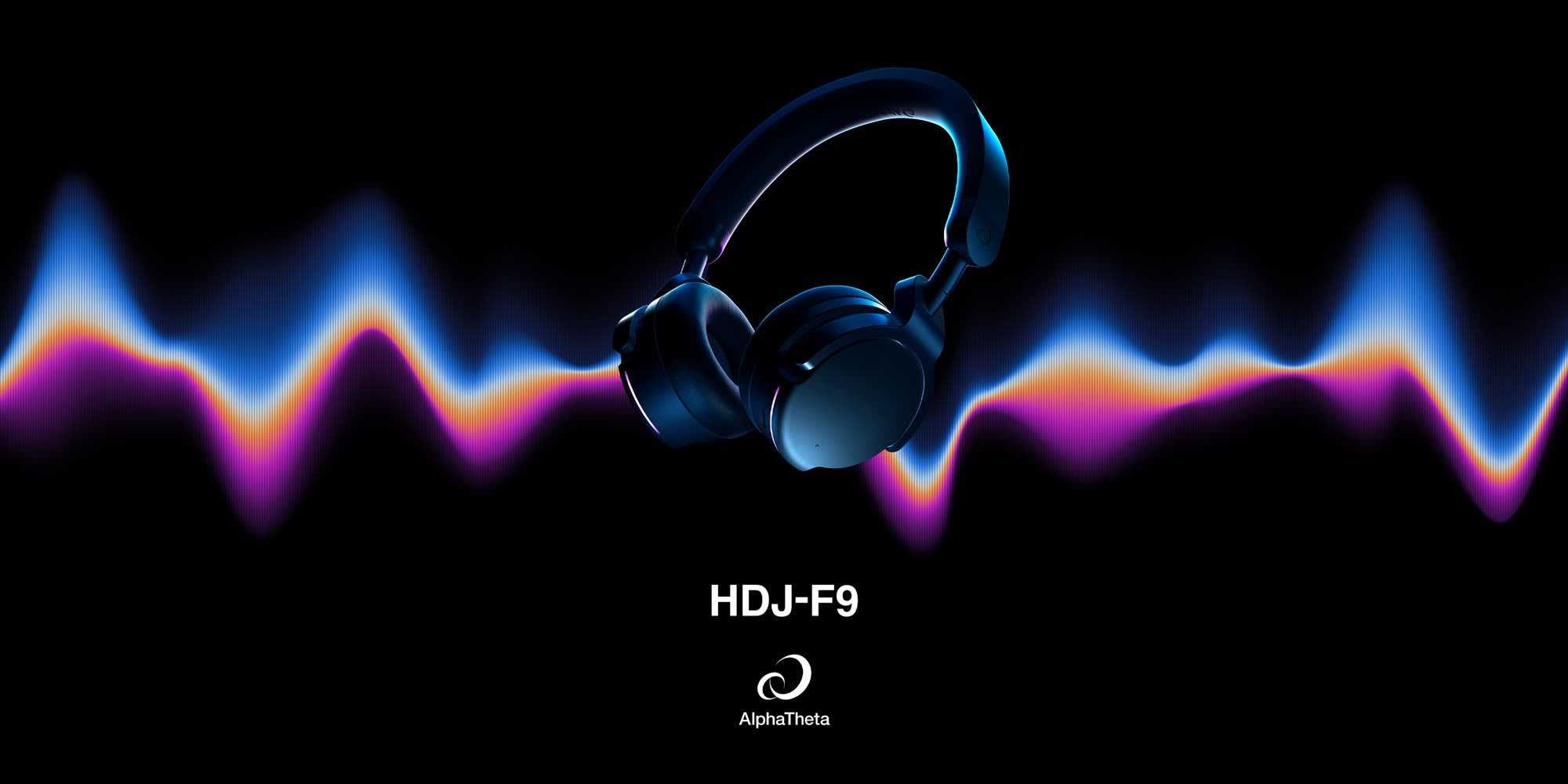 AlphaTheta HDJ-F9 wireless DJ headphones key visual with audio waveform - Hollywood DJ
