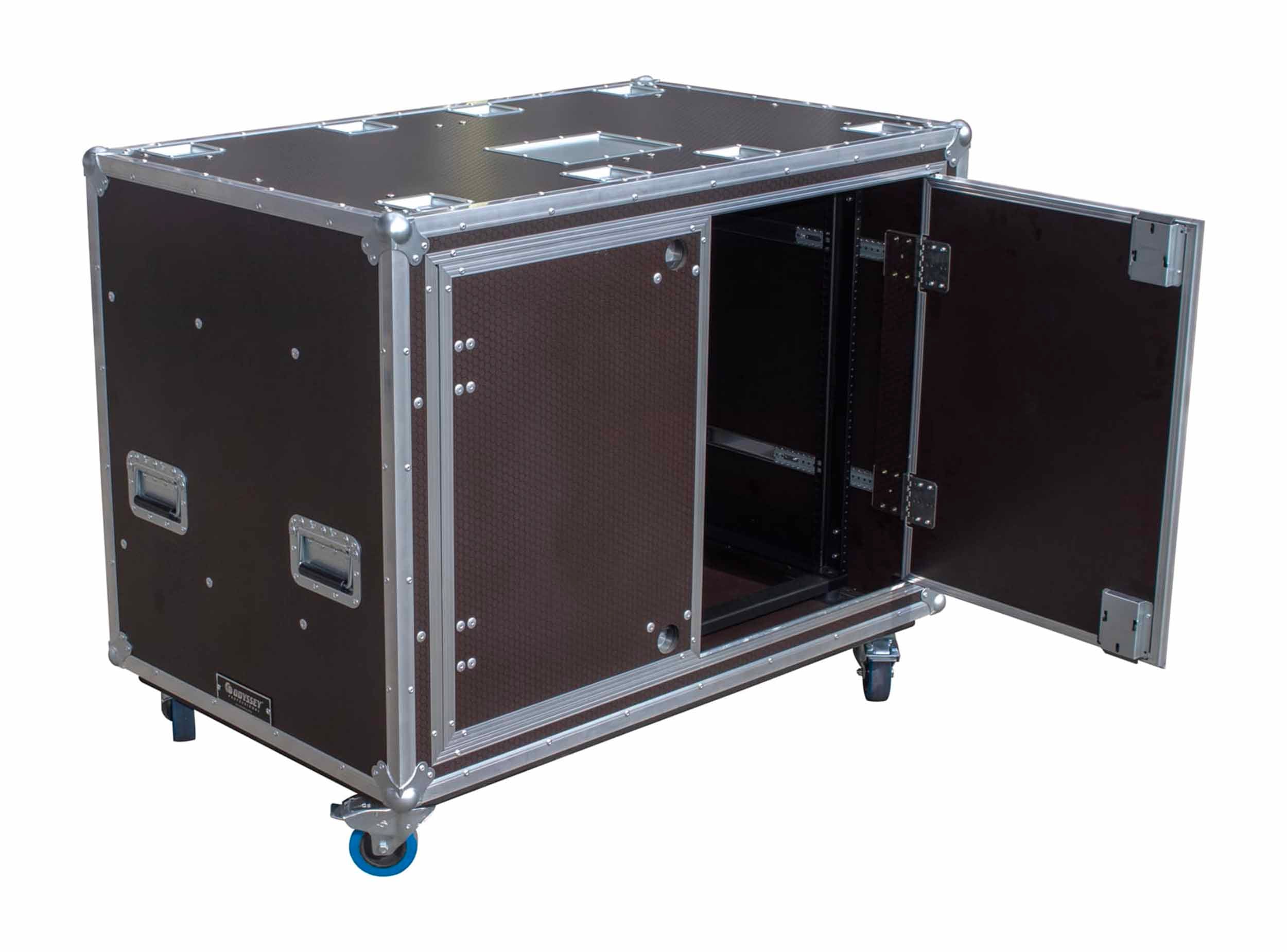 Odyssey OPSR2X16U483039WBRN Professional Dual 16U Brown Hex Board Slam Rack with Caster Wheels by Odyssey