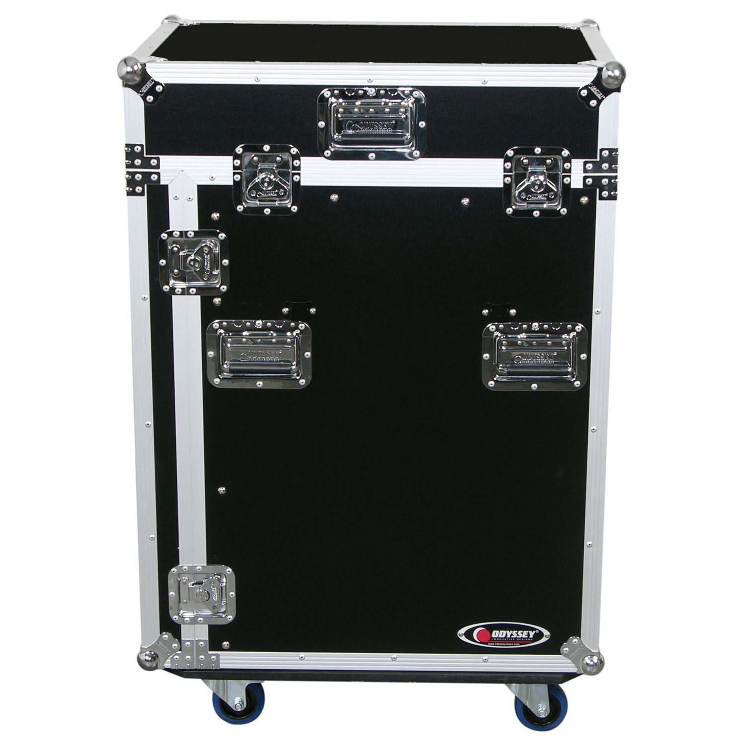 Odyssey FZ1316WDLX Deluxe 13U Top Slanted 16U Bottom Vertical Pro Combo Rack with Side Table and Casters