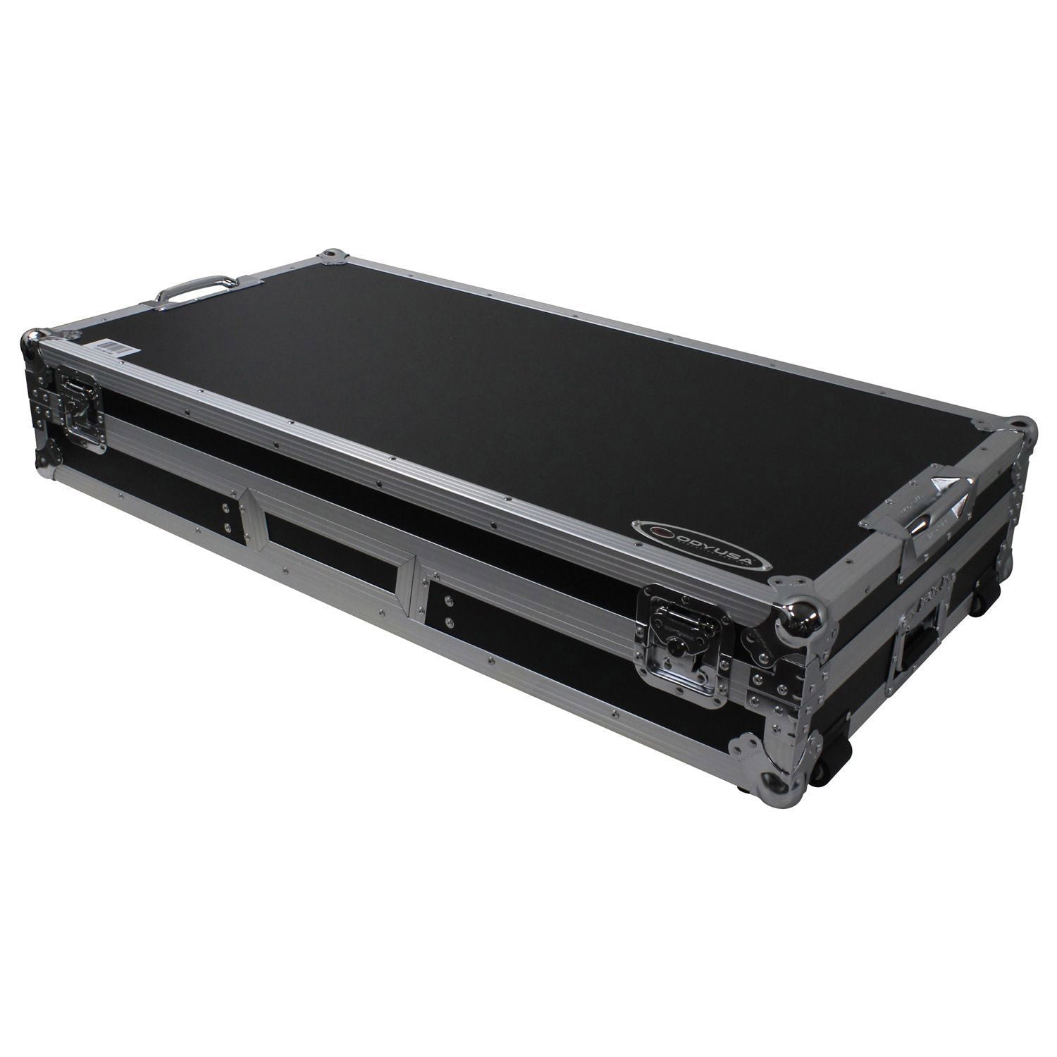 Odyssey FZGSLBM10WR Black Low Profile 10″ Format DJ Mixer and Two Battle Position Turntables Flight Coffin Case with Wheels and Glide Platform by Odyssey