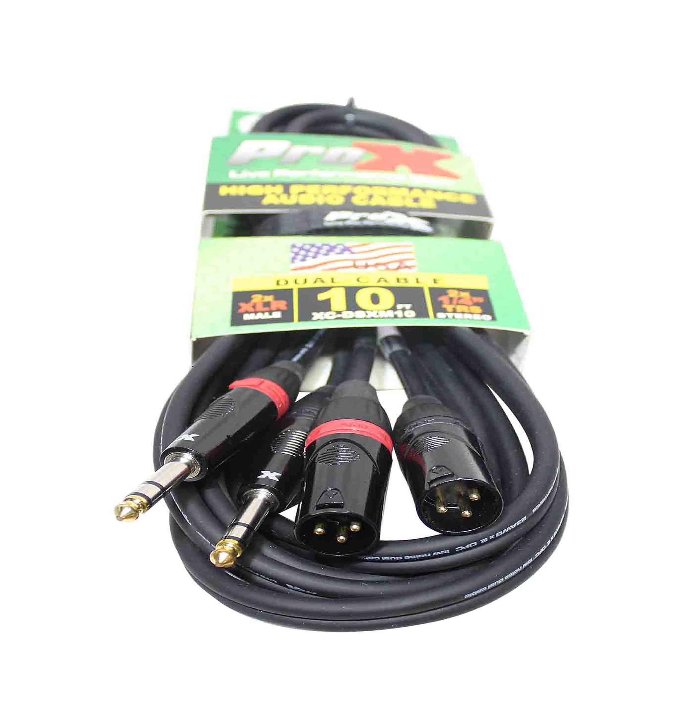 ProX XC-DSXM10, Balanced Dual 1/4" TRS-M to Dual XLR3-M High Performance Audio Cable - 10 Ft by ProX Cases