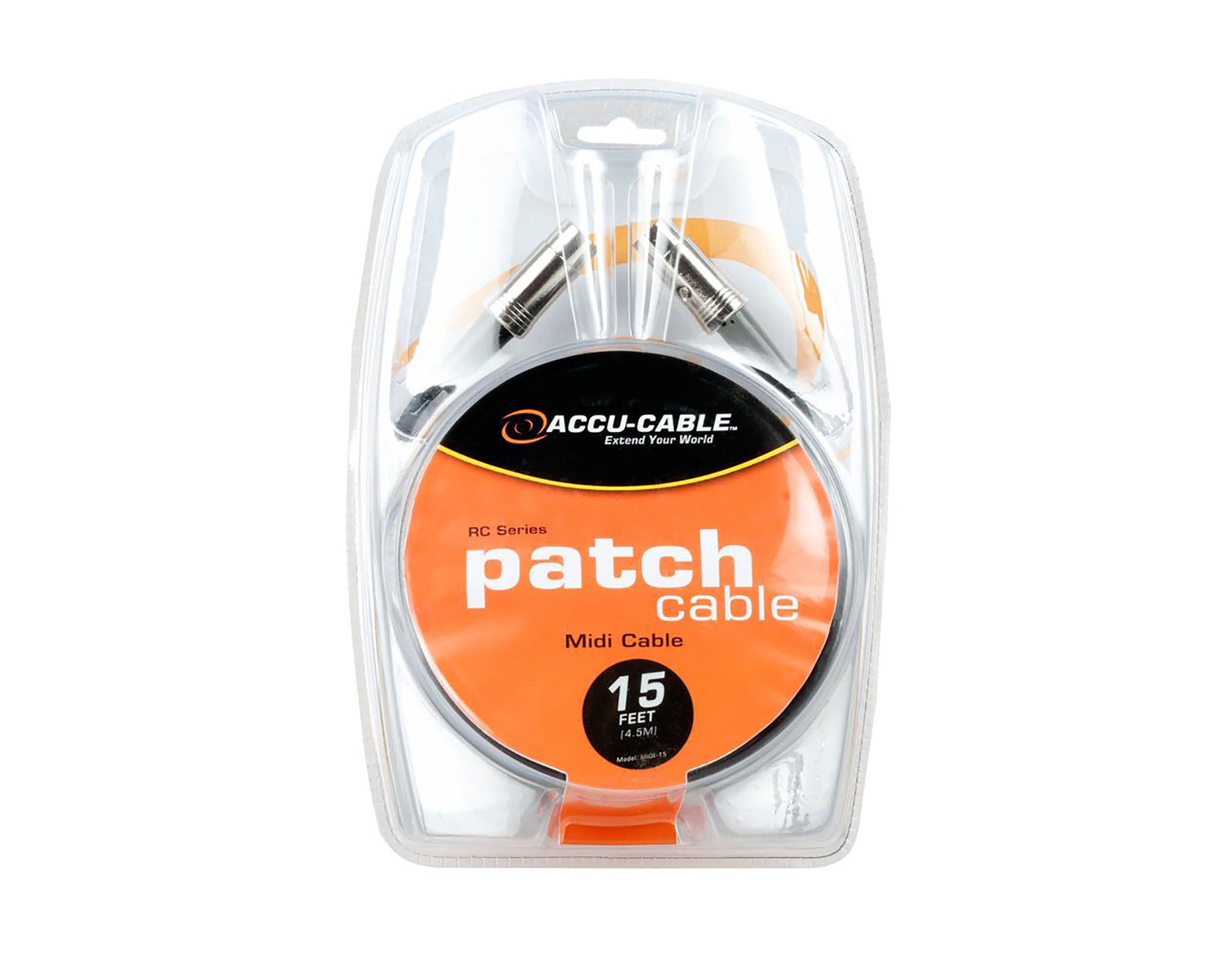 Accu-Cable MIDI-15, 5-Pin MIDI Cable for Instrument and Audio Connections - 15 Ft by Accu Cable