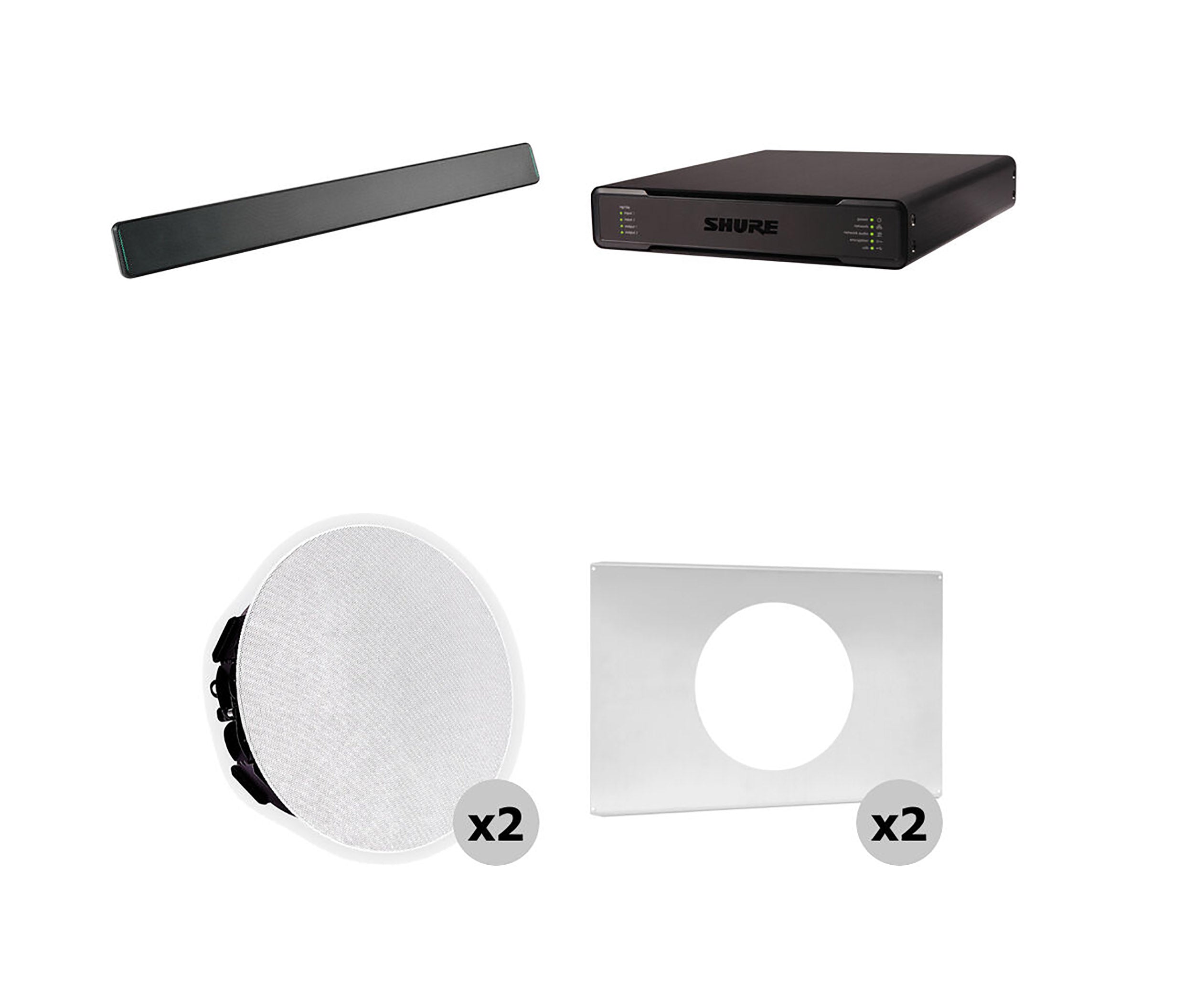 Shure 712P B-V Ecosystem DJ Package Including 1 MXA710-2FT Linear Microphone, 1 P300-IMX Audio Processor, 2 MXN5W-C Ceiling Loudspeaker + 2 Tile Bridge by Shure