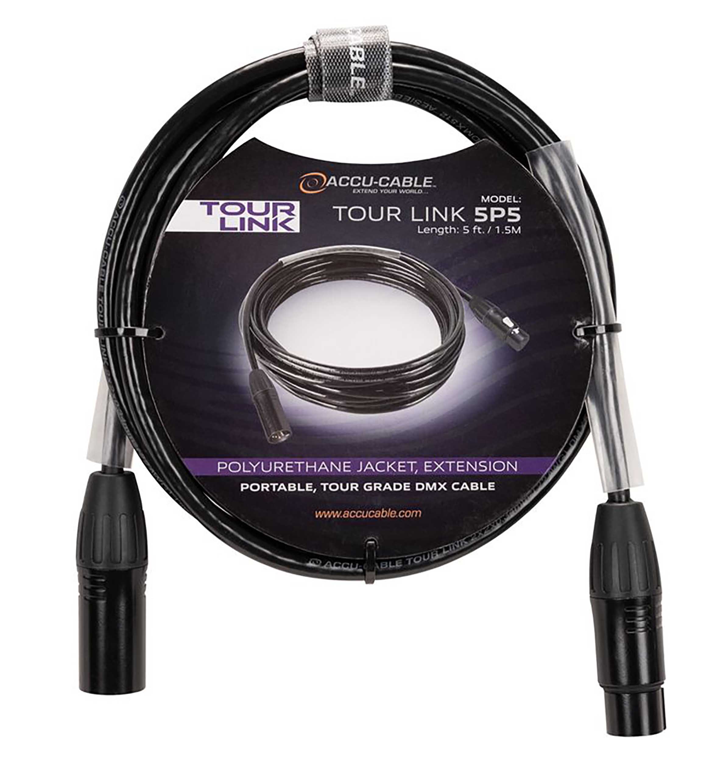 Accu-Cable Tour Link Professional Series 5-Pin Male to Female DMX Cable by Accu Cable