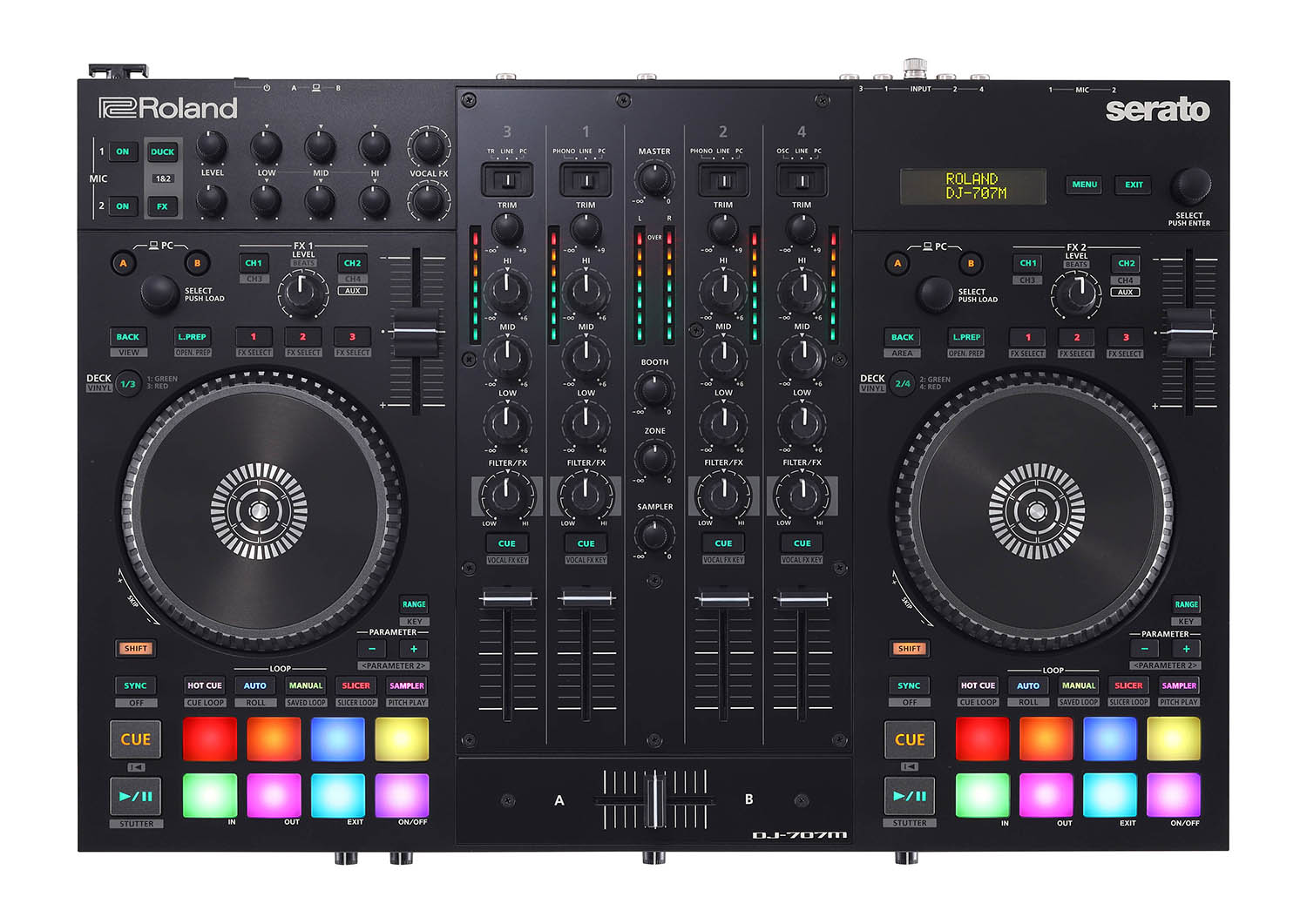 Roland DJ-707M, Four-Channel, Four-Deck Serato DJ Controller With Dual USB Ports by Roland