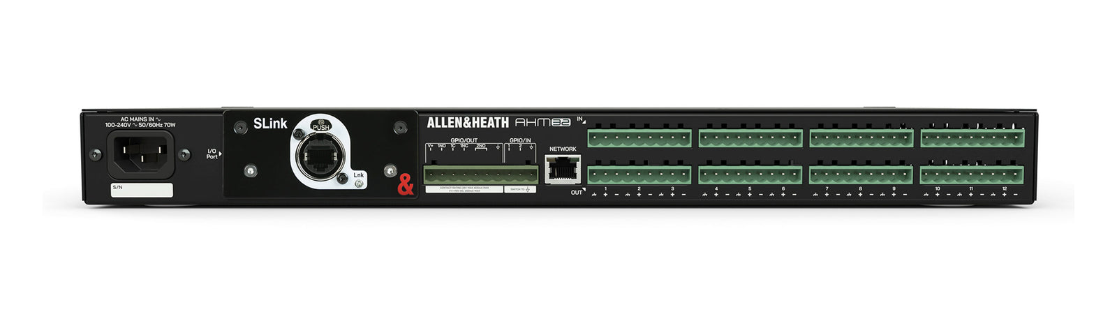 Allen & Heath AHM-32, 1RU 32x32 Audio Matrix Processor with 12x12 Local Analog I/O by ALLEN & HEATH
