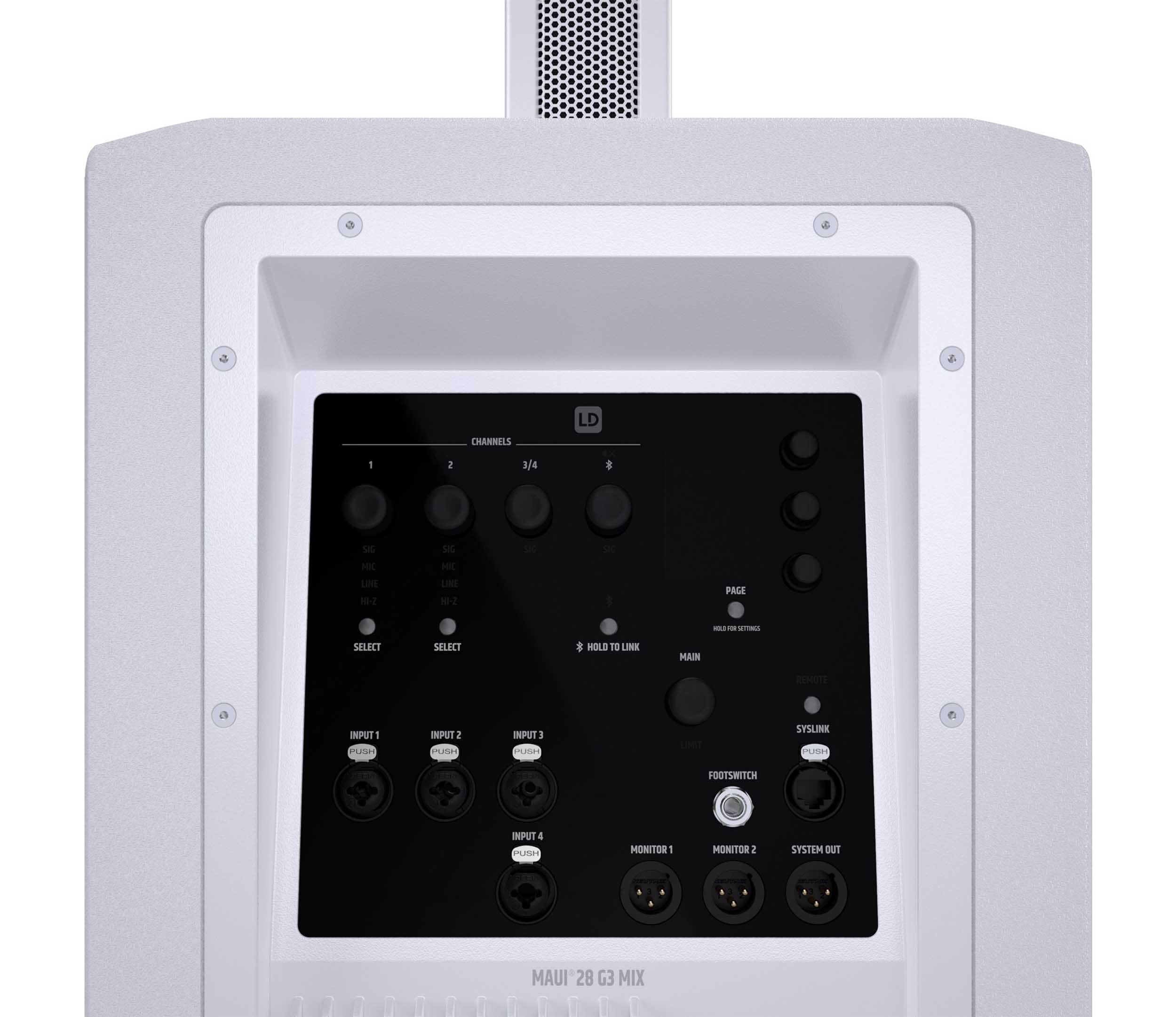 LD System MAUI 28 G3 MIX White, Compact Cardioid Column PA System with Digital Mixer by LD Systems