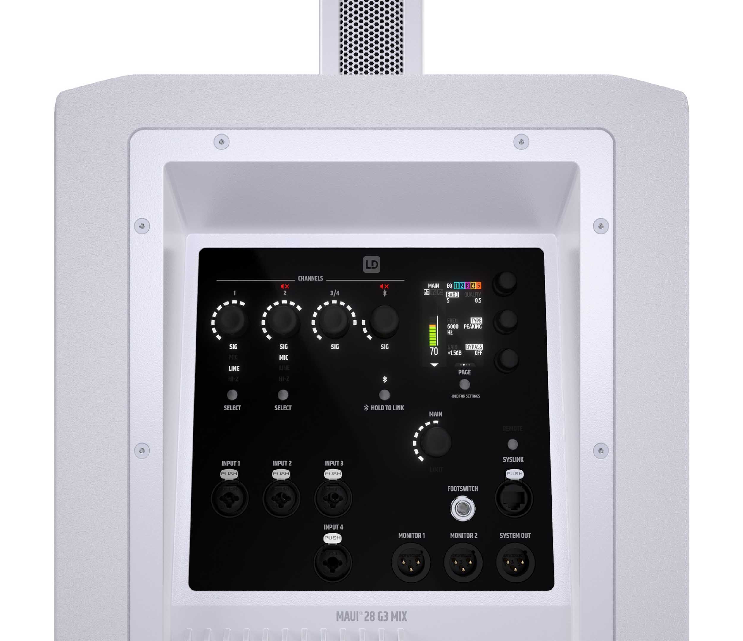 LD System MAUI 28 G3 MIX White, Compact Cardioid Column PA System with Digital Mixer by LD Systems