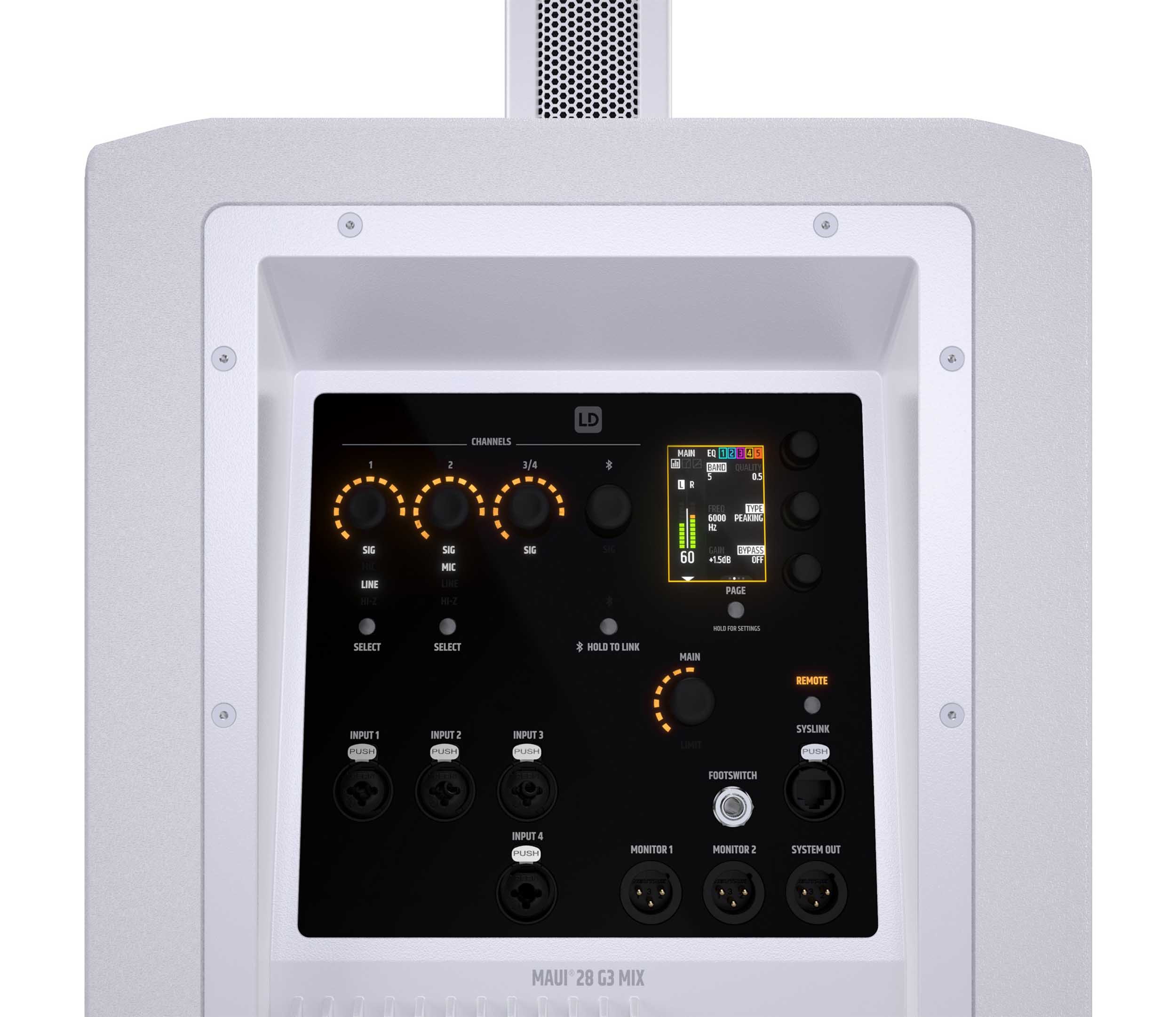 LD System MAUI 28 G3 MIX White, Compact Cardioid Column PA System with Digital Mixer by LD Systems