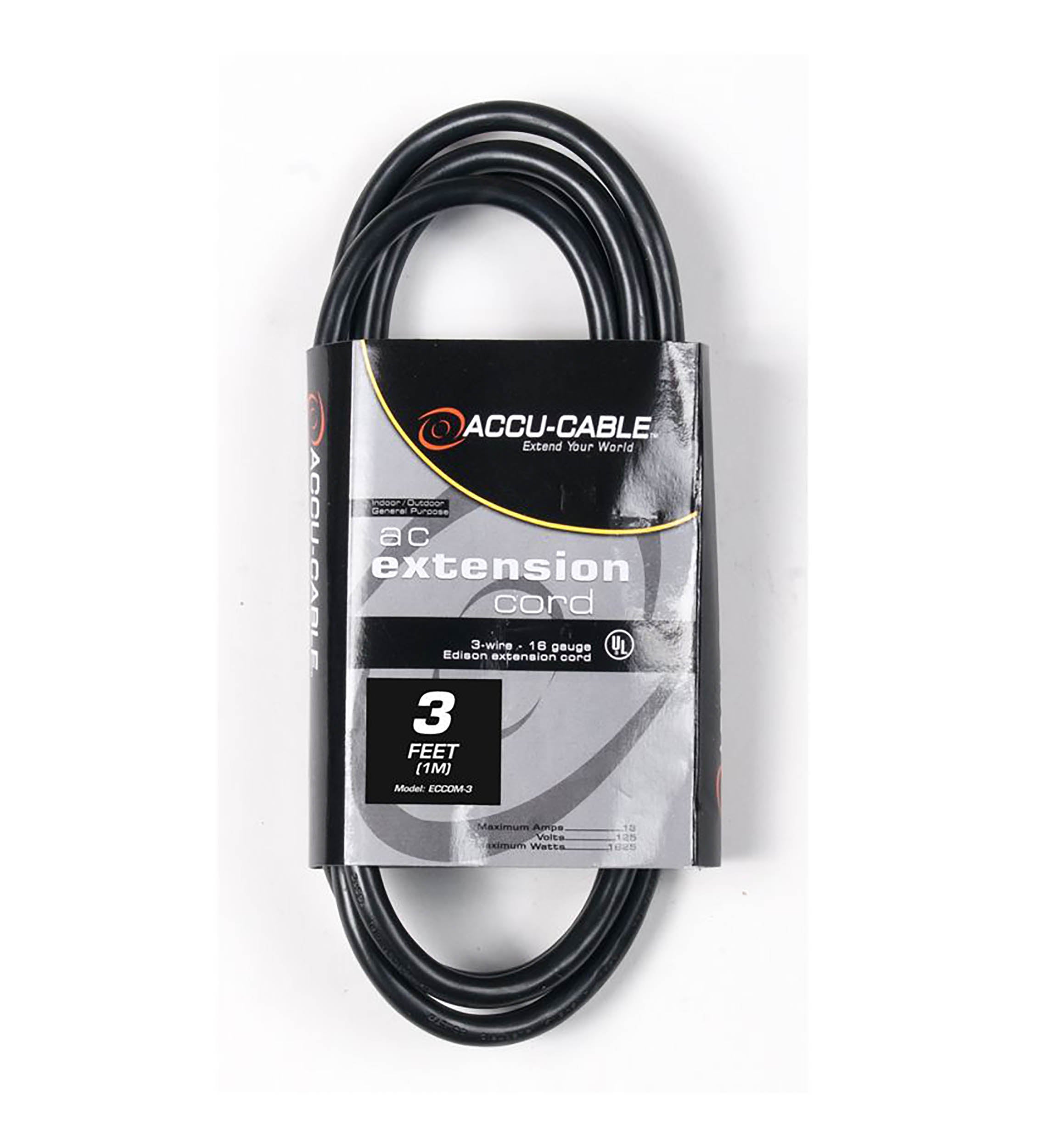 Accu-Cable 16 Gauge IEC Male to IEC Female AC Extension Cord - Black by Accu Cable