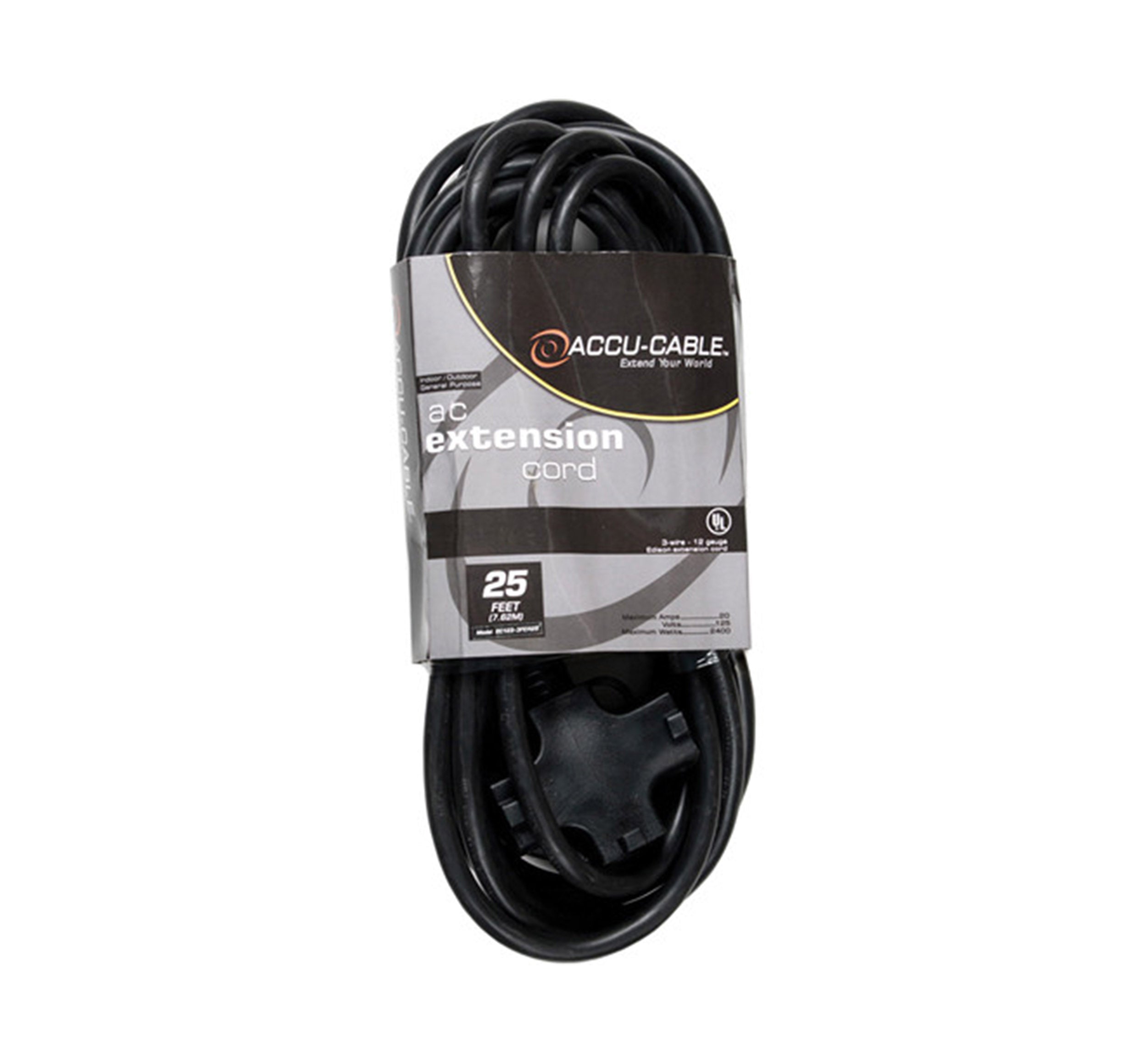 Accu-Cable EC123-3FER, 12AWG Power Extension Cord with Triple Tap Outlet by Accu Cable