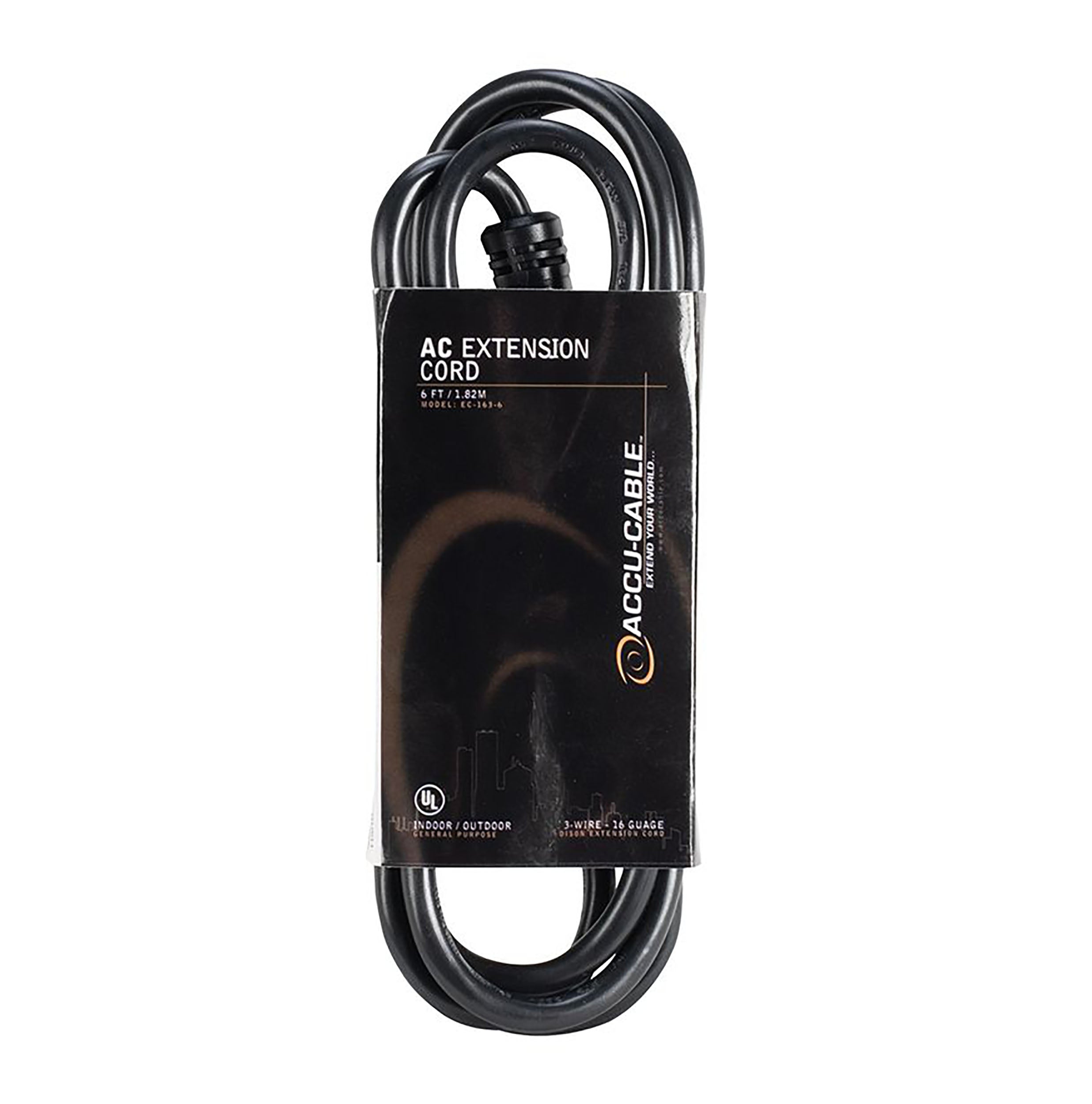 Accu-Cable EC163, 16 AWG 3-Wire Edison AC Extension Cord by Accu Cable
