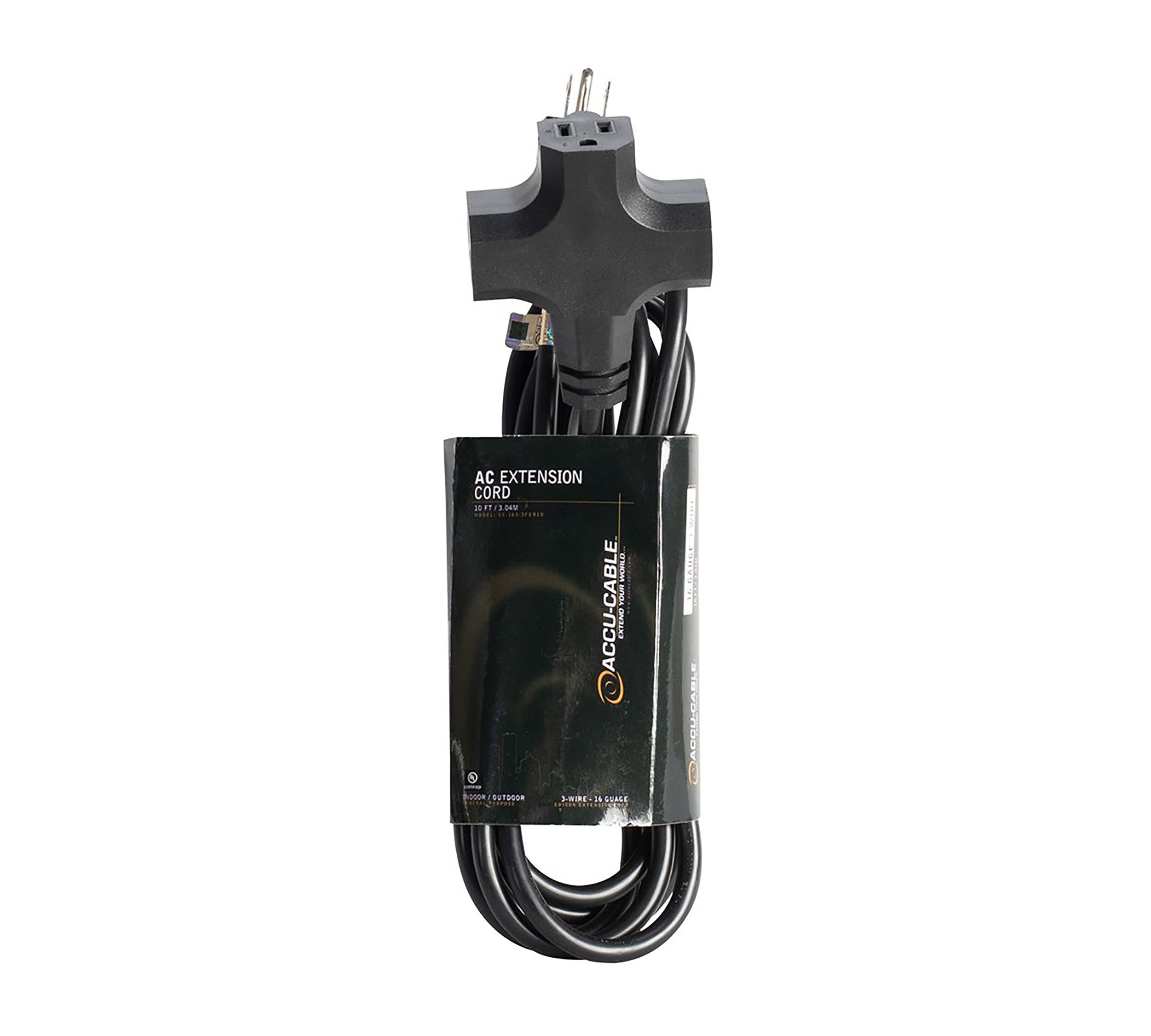 Accu-Cable EC163-3FER, 16 AWG Extension Cord with Triple-Tap 3-Prong Edison Plugs by Accu Cable