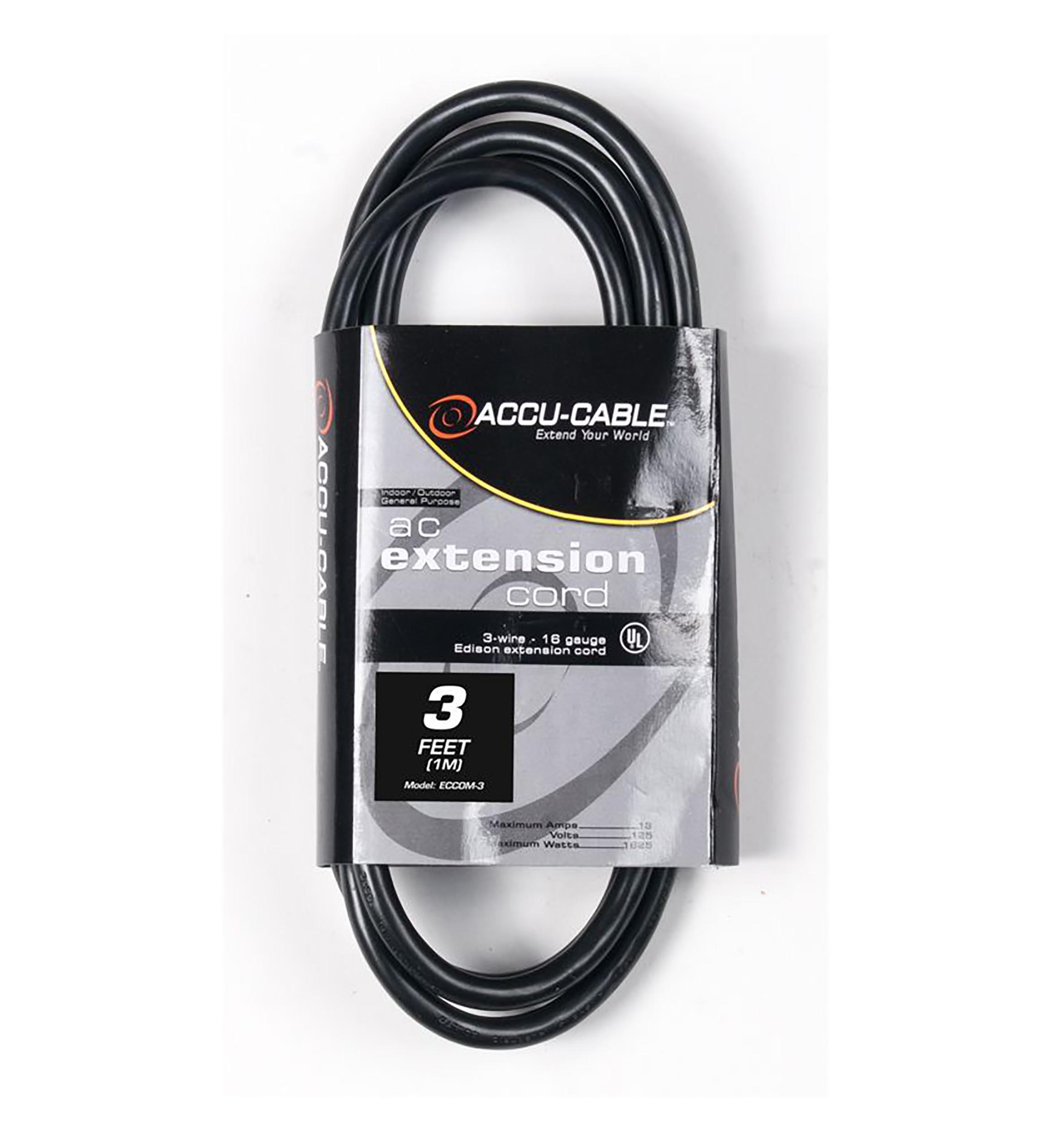 Accu-Cable 16 Gauge IEC Male to IEC Female AC Extension Cord - Black by Accu Cable