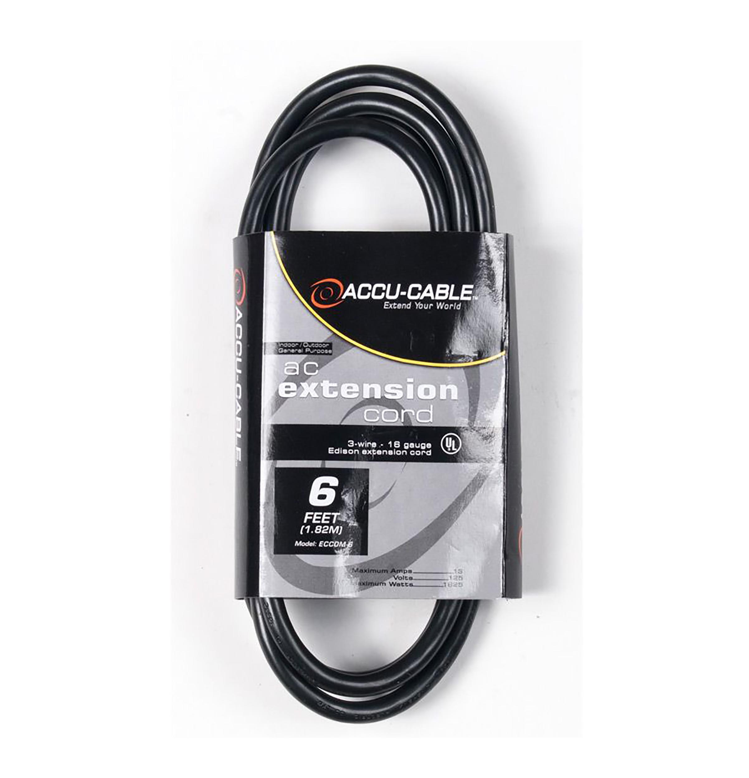 Accu-Cable 16 Gauge IEC Male to IEC Female AC Extension Cord - Black by Accu Cable