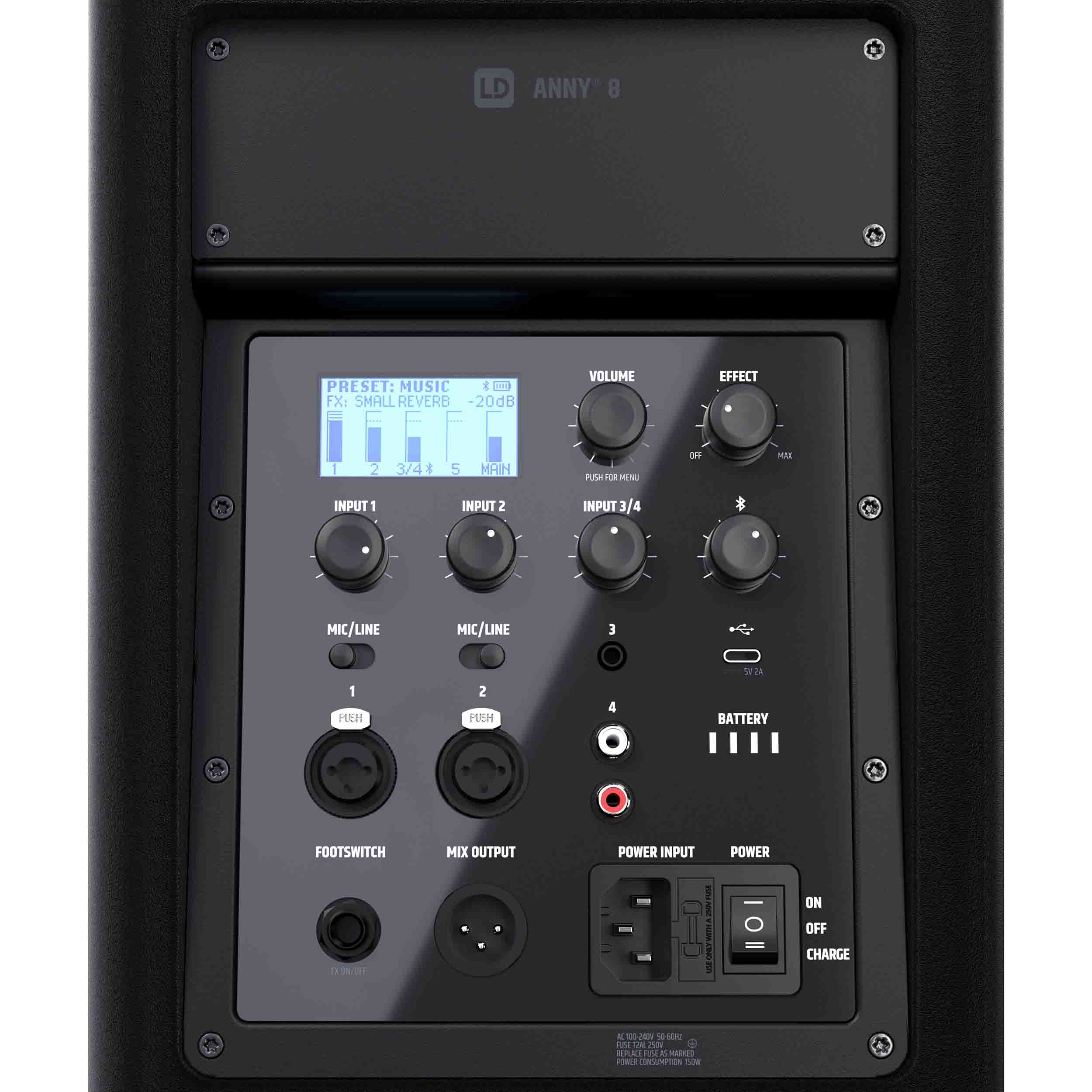 LD Systems LDS-ANNY8(US) Portable Battery-Powered Bluetooth PA Loudspeaker with Mixer - Black by LD Systems