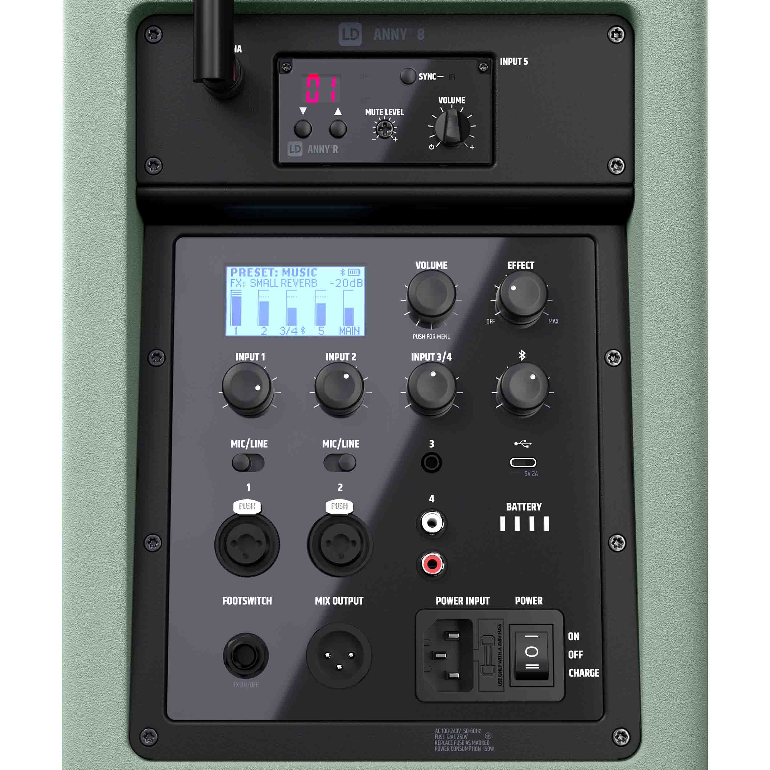 LD Systems LDS-ANNY8GNBPHB47(US) Portable Battery-Powered Bluetooth PA Loudspeaker with Mixer and 1x Headset Microphone - Adventure Green by LD Systems