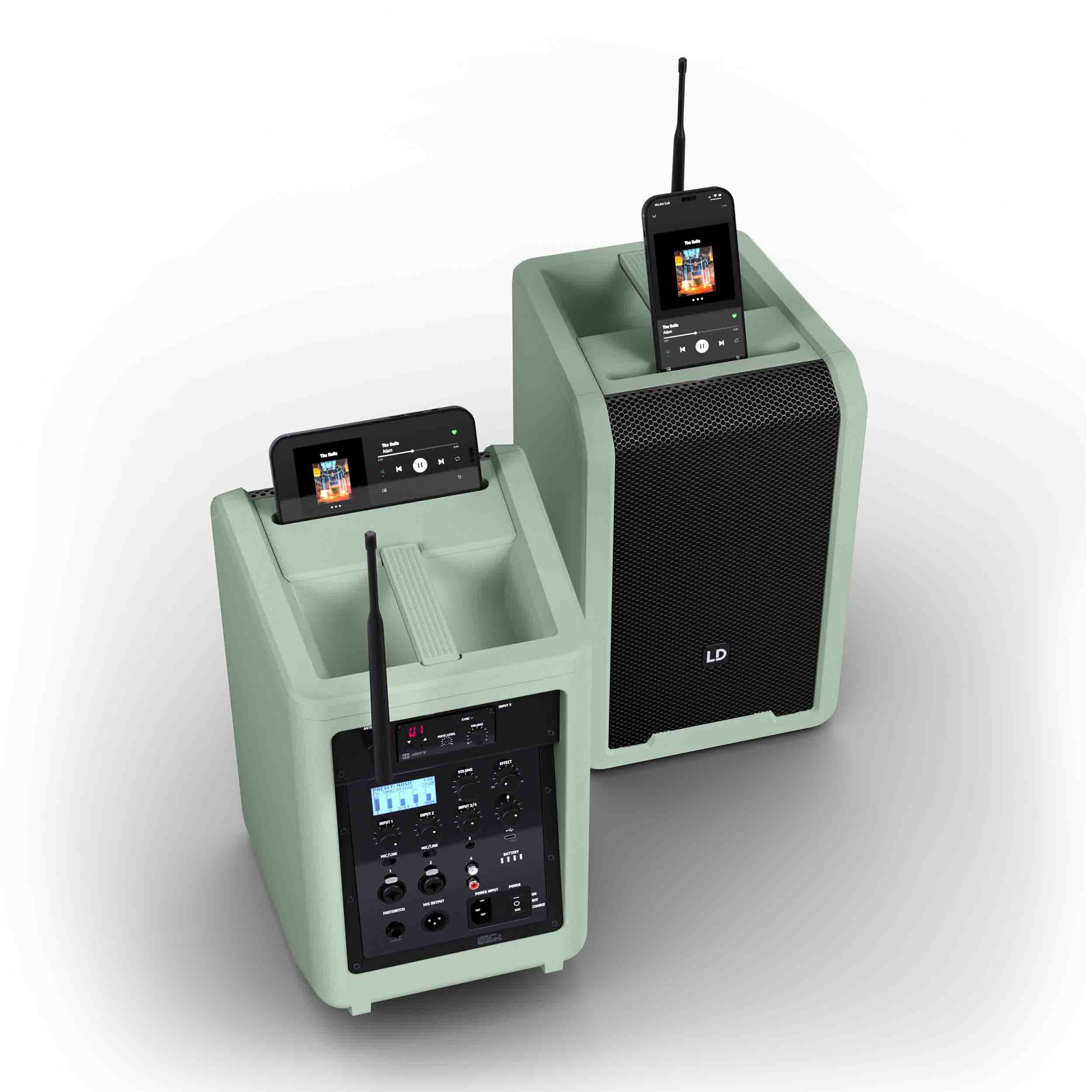 LD Systems LDS-ANNY8GNBPHB47(US) Portable Battery-Powered Bluetooth PA Loudspeaker with Mixer and 1x Headset Microphone - Adventure Green by LD Systems