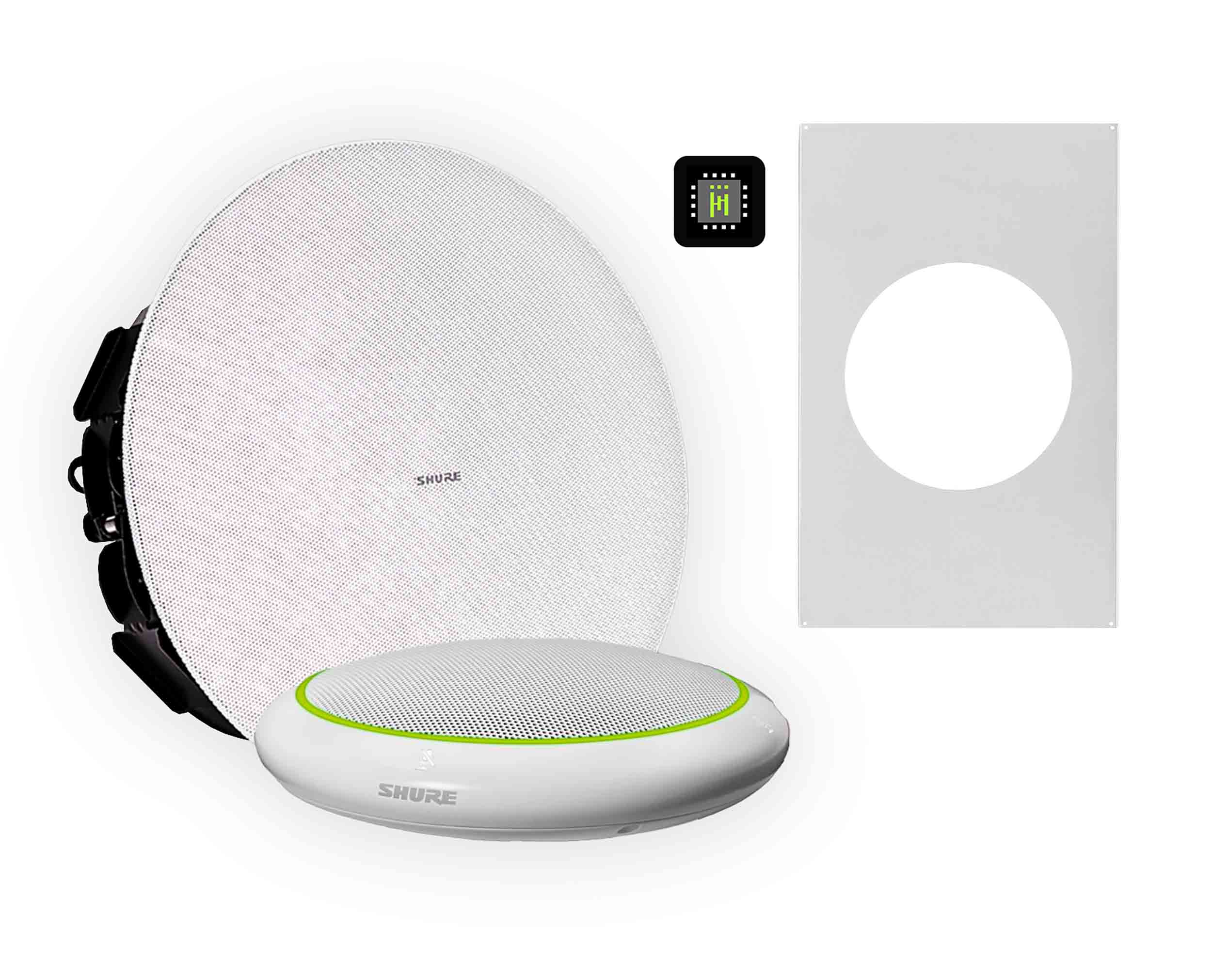 Shure 310M W-V Ecosystem DJ Package Including 1 MXA310W Microphone, 1 IMX-RM8-SUB3, 1 MXN5W-C Ceiling Loudspeaker and 1 Tile Bridge by Shure