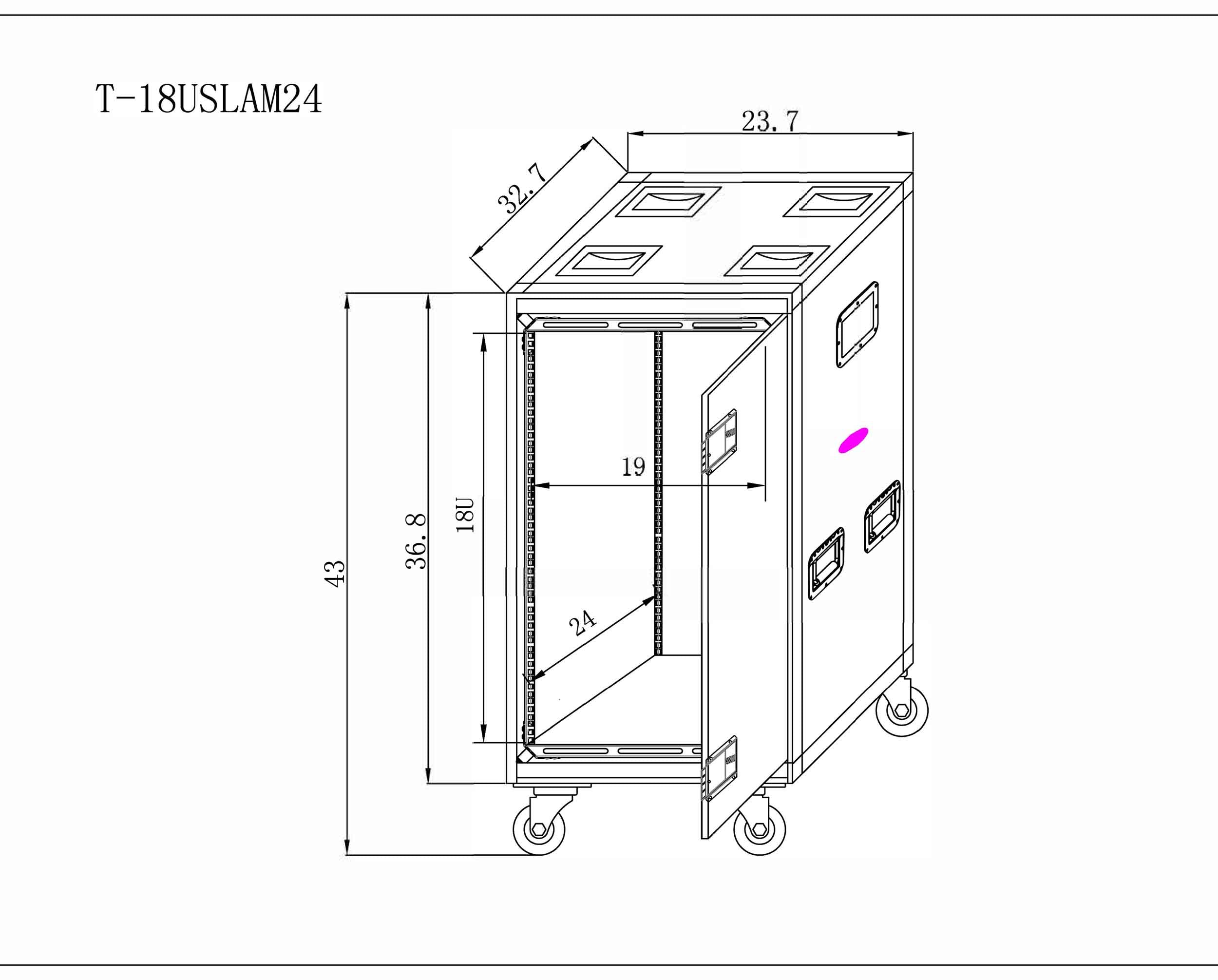 ProX XS-18USLAM24, 24-Inch Vertical Shock Mount Case with Sliding Doors and Caster Wheels - 18 Units by ProX Cases