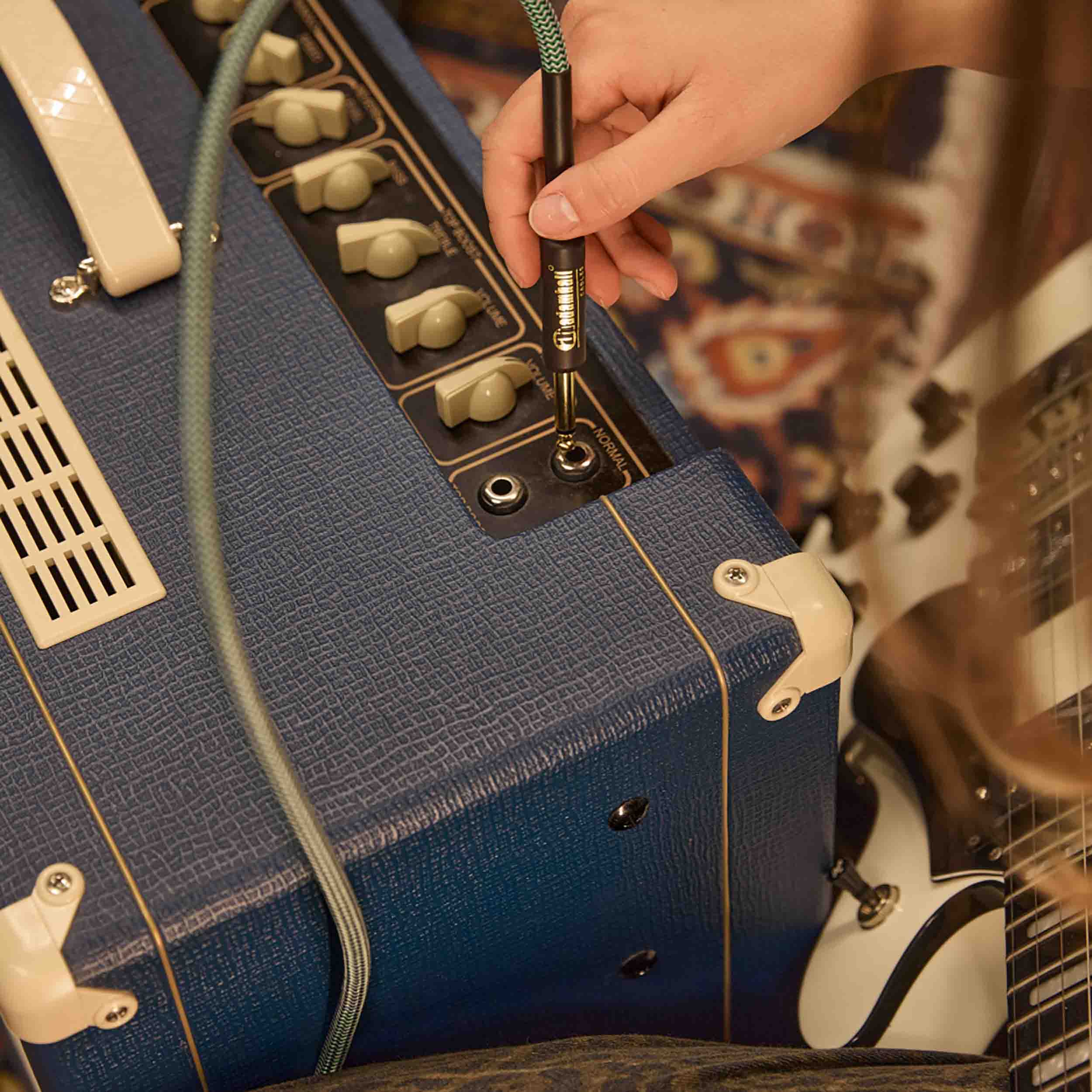 Adam Hall 4 STAR IPP 0600 GRN, Green Nylon Jacket Instrument Cable with Jack TS Connector - 6 Meter by Adam Hall