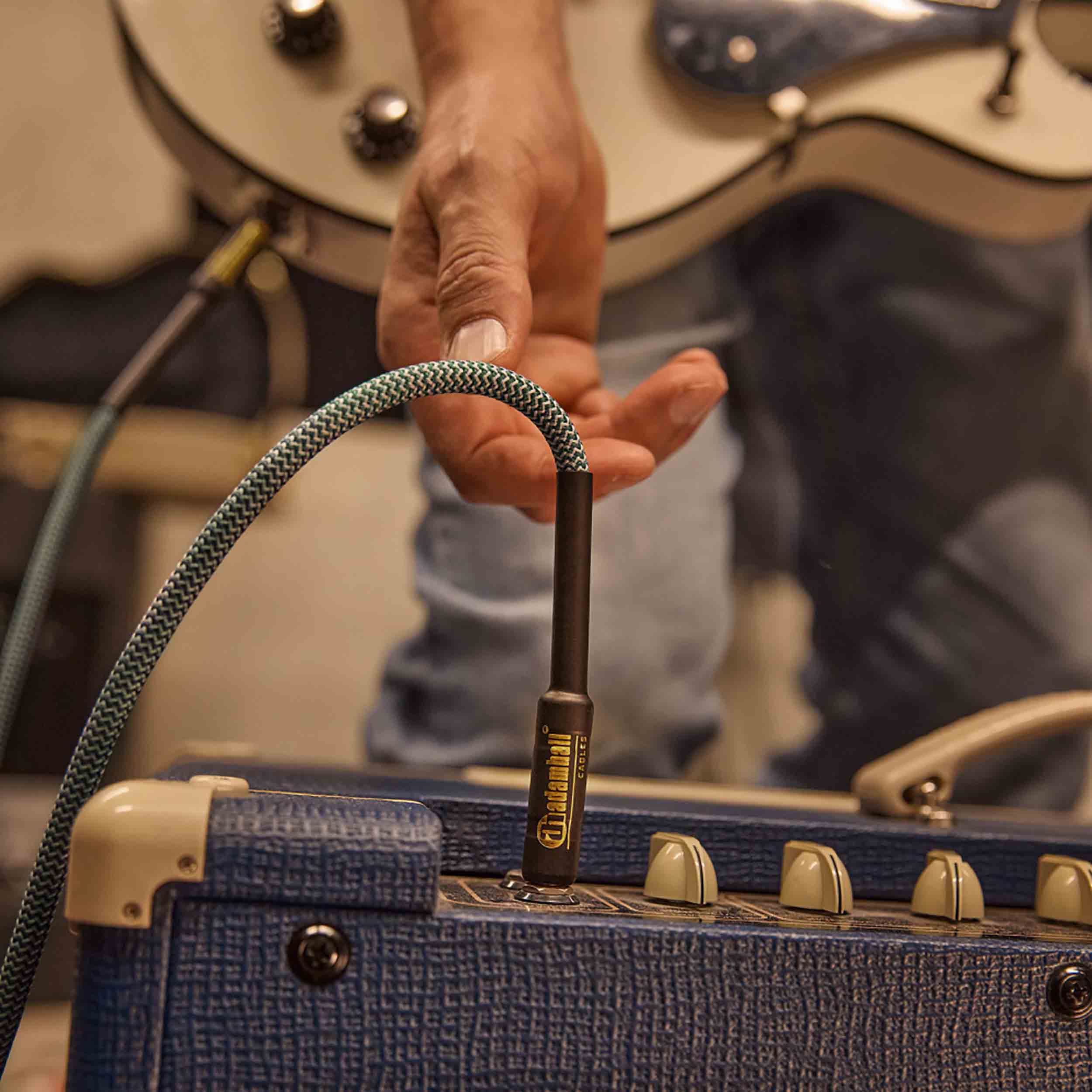 Adam Hall 4 STAR IPP 0600 GRN, Green Nylon Jacket Instrument Cable with Jack TS Connector - 6 Meter by Adam Hall