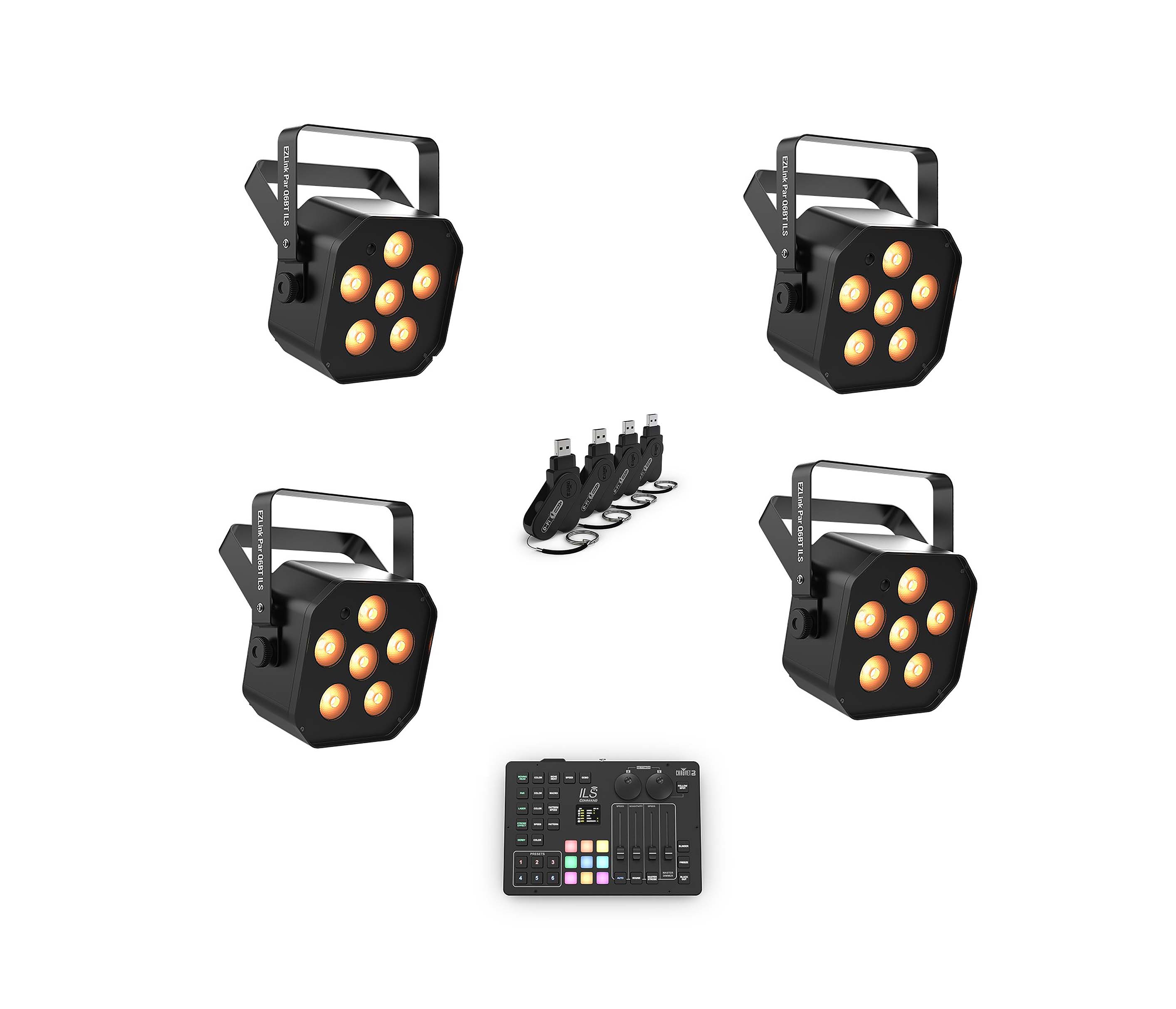 Chauvet DJ Quad Color RGBA LED Par DJ Lighting Package with USB Transceiver and Wireless Lighting Controller by Chauvet DJ
