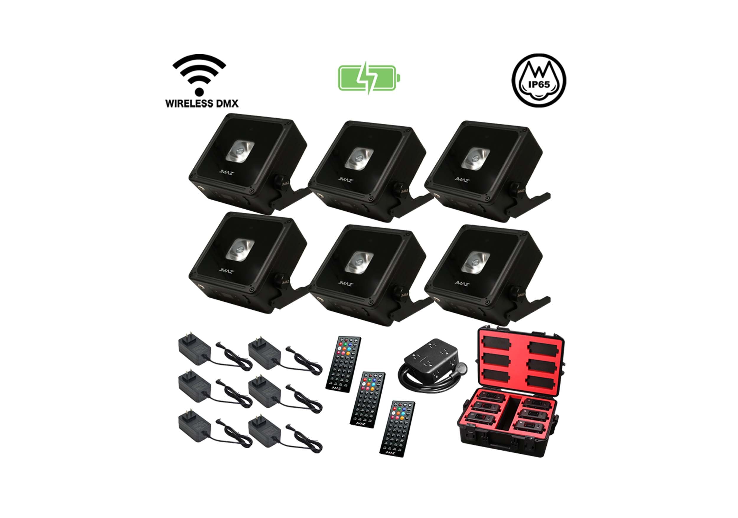 JMAZ MAD PAR BULLS IP 6PK, 20-Watt RGBA LED Battery Powered Outdoor Uplight Kit by JMAZ