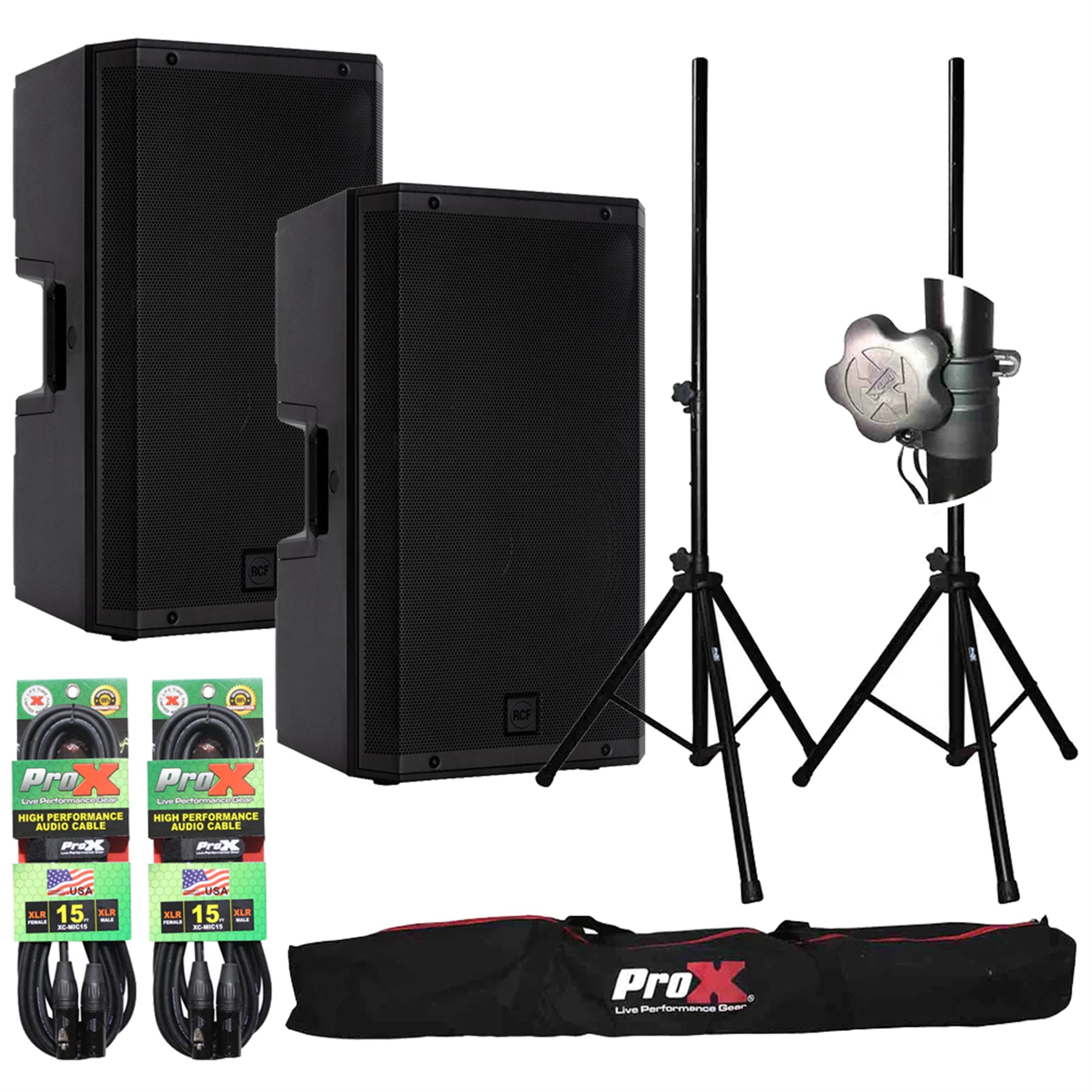 RCF ART-915A PA Speaker Package Including Tripod Stands with Bag and Microphone Cable by RCF