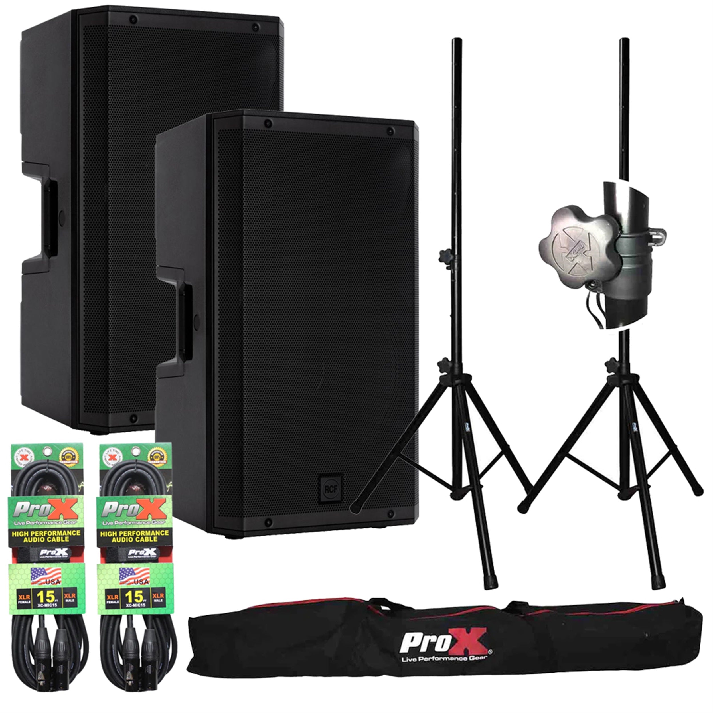 RCF ART-935A PA Speaker Package Including Tripod Stands with Bag and Microphone Cable by RCF