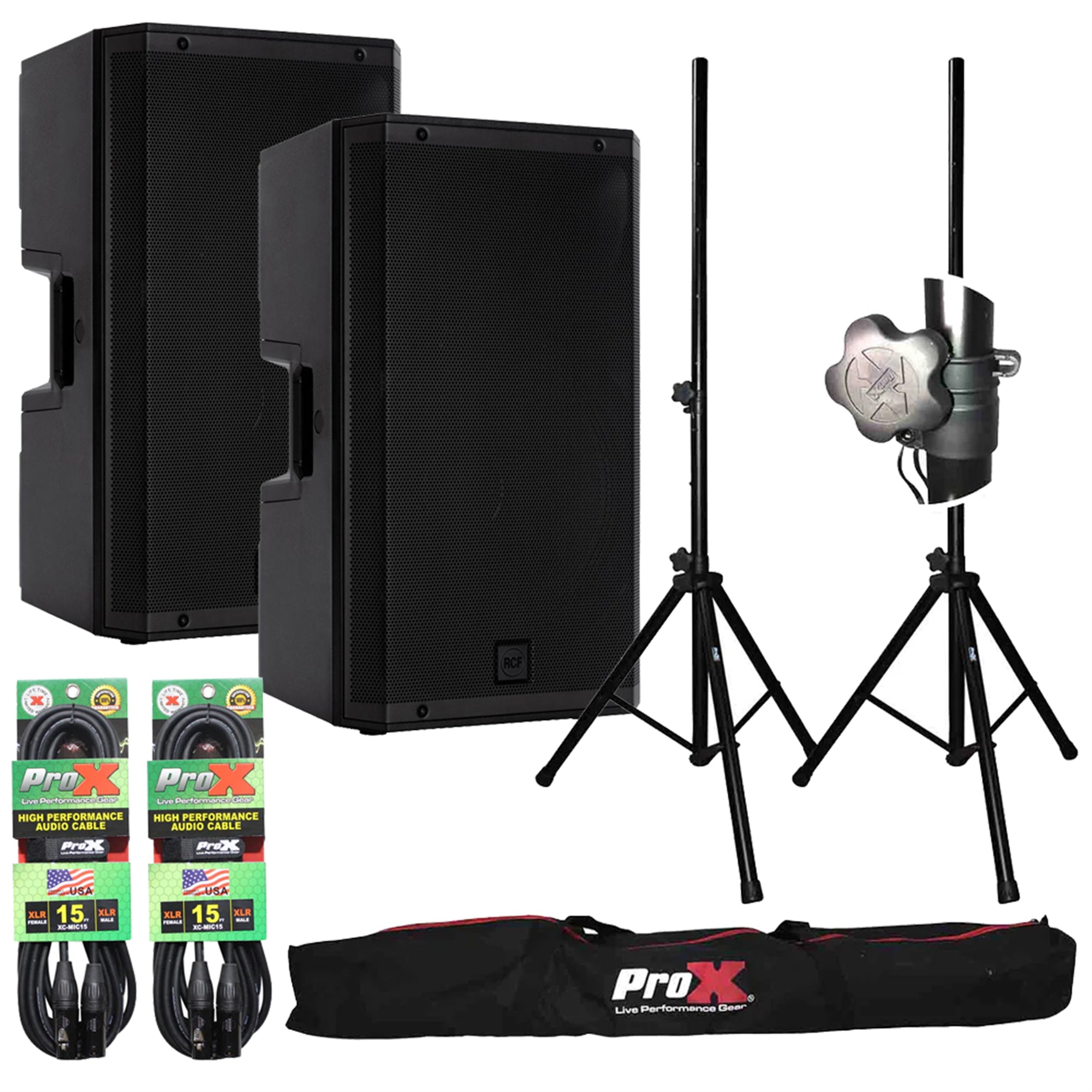 RCF ART-945A PA Speaker Package Including Tripod Stands with Bag and Microphone Cable by RCF
