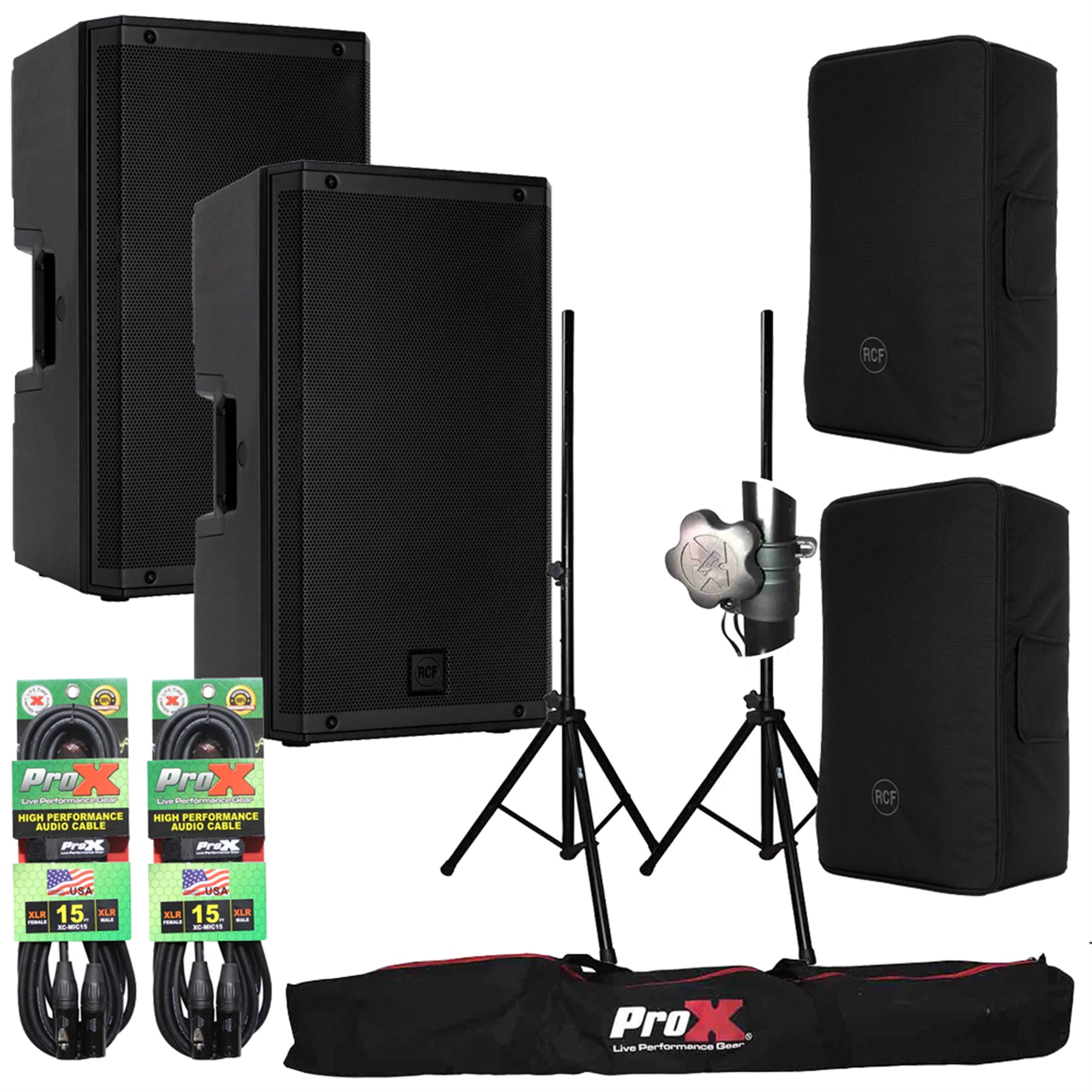 RCF ART-932A Speaker Package Including Protective Cover, Tripod Stands and Microphone Cable by RCF
