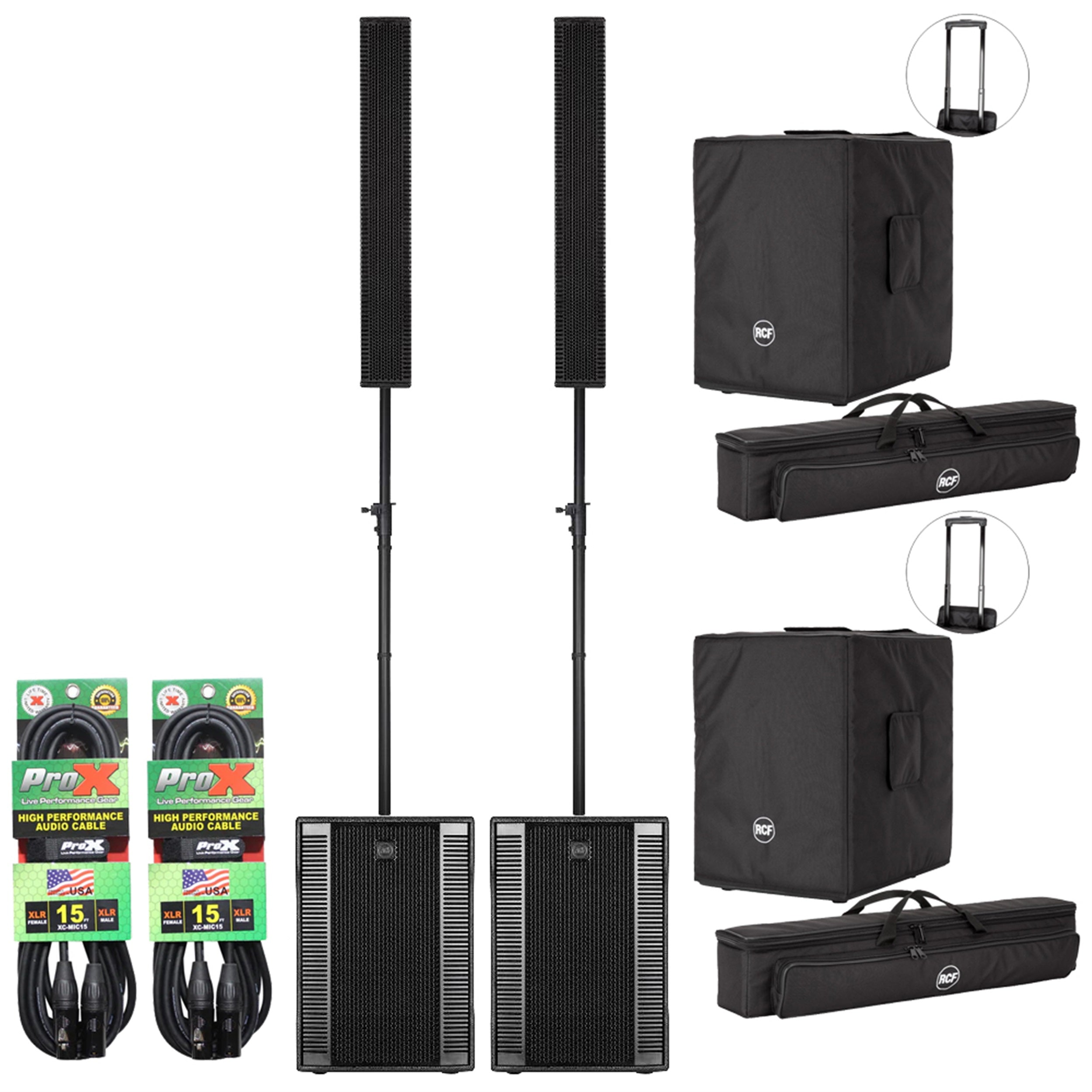 RCF EVOX-12-SYSTEM Portable PA System Speaker Package with Protective Cover and Microphone Cable by RCF