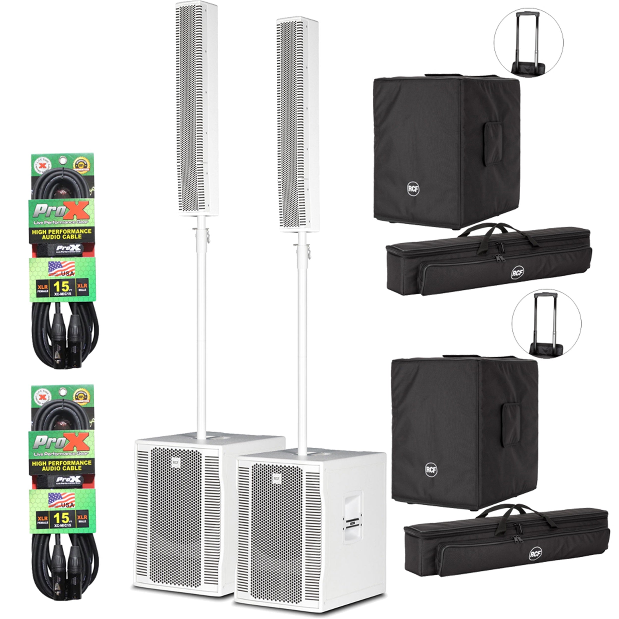 RCF EVOX-12-SYSTEM-W Line Array Speaker Package with Protective Cover and Microphone Cable by RCF