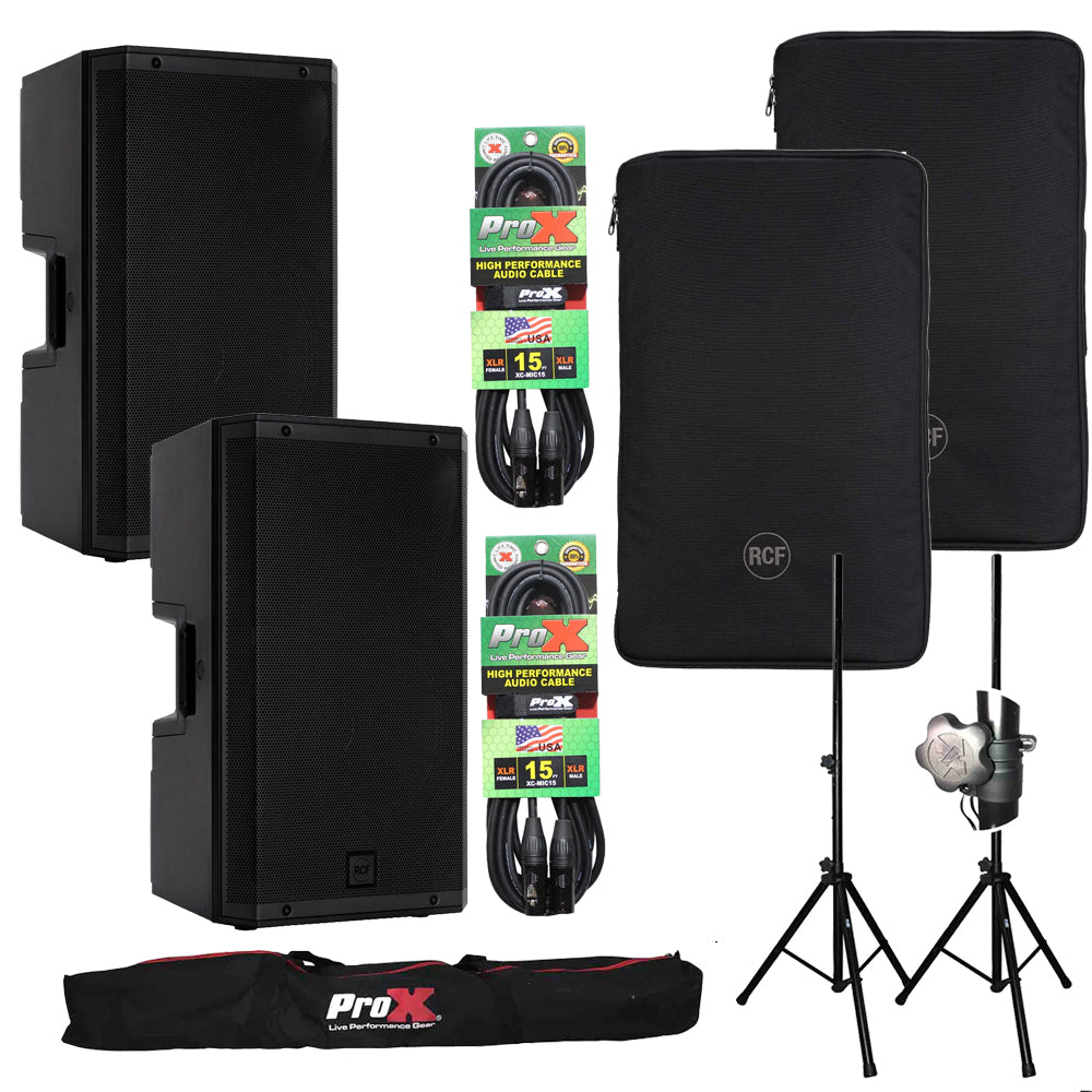 RCF ART-915A Speaker Package Including Padded Cover, Tripod Stands and Microphone Cable by RCF