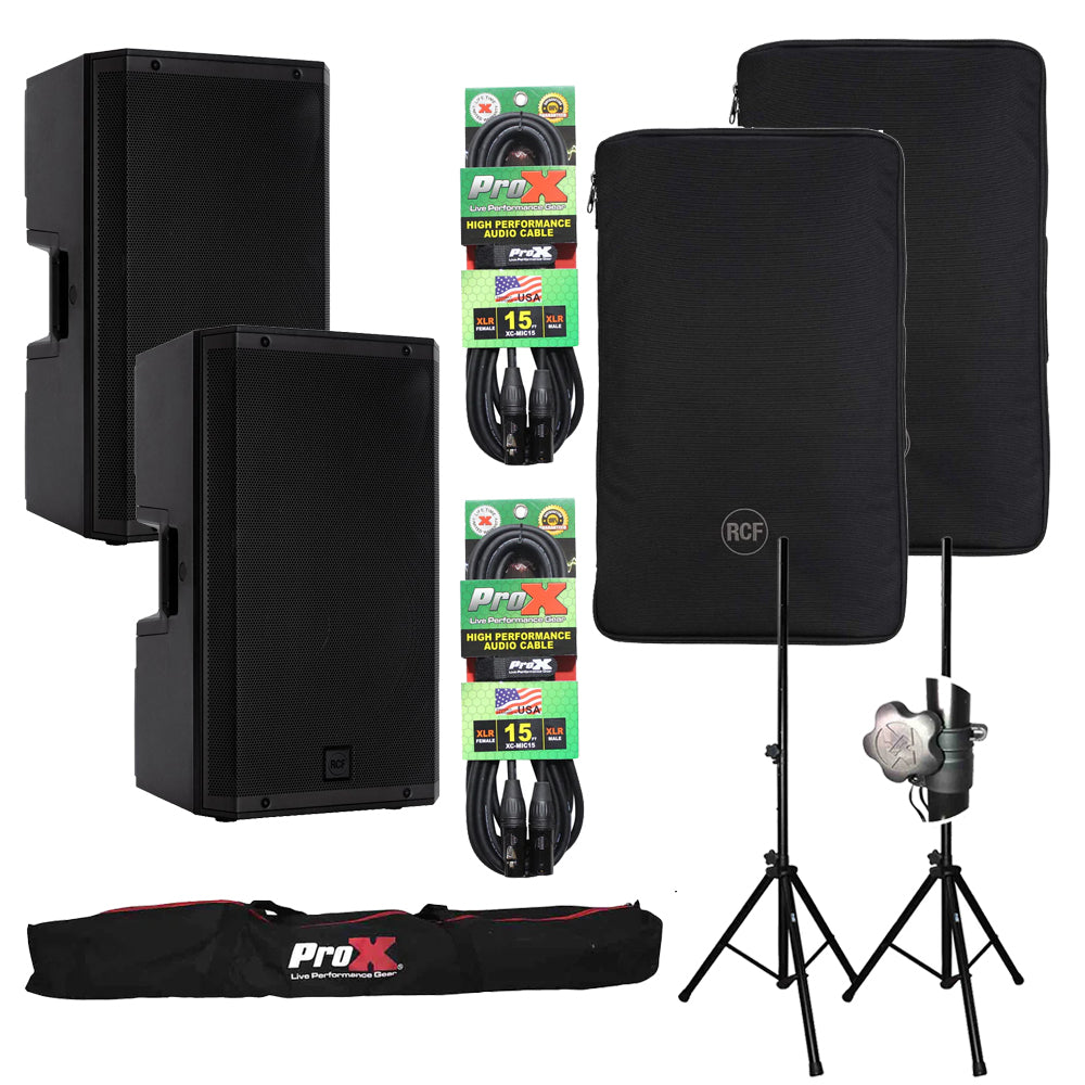RCF ART-945A Speaker Package Including Padded Cover, Tripod Stands and Microphone Cable by RCF