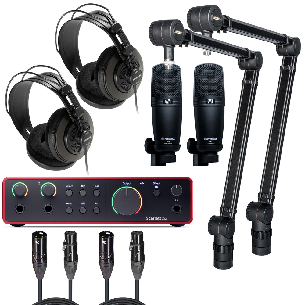 Focusrite Scarlett 2i2 4th Gen Audio Interface Speaker Package with Cardioid Microphone/Stand, Headphones and Cable by Focusrite