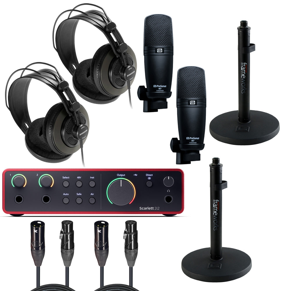 Focusrite Scarlett 2i2 4th Gen Audio Interface Speaker Package with Cardioid Microphone/Stand, Headphones and Cable by Focusrite