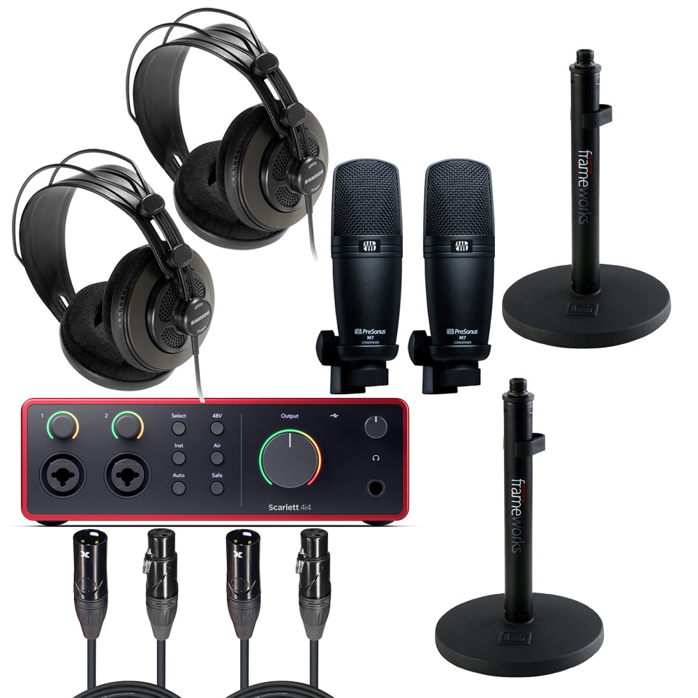 Focusrite Scarlett 4i4 4th Gen Audio Interface Speaker Package with Cardioid Microphone/Stand, Headphones and Cable by Focusrite