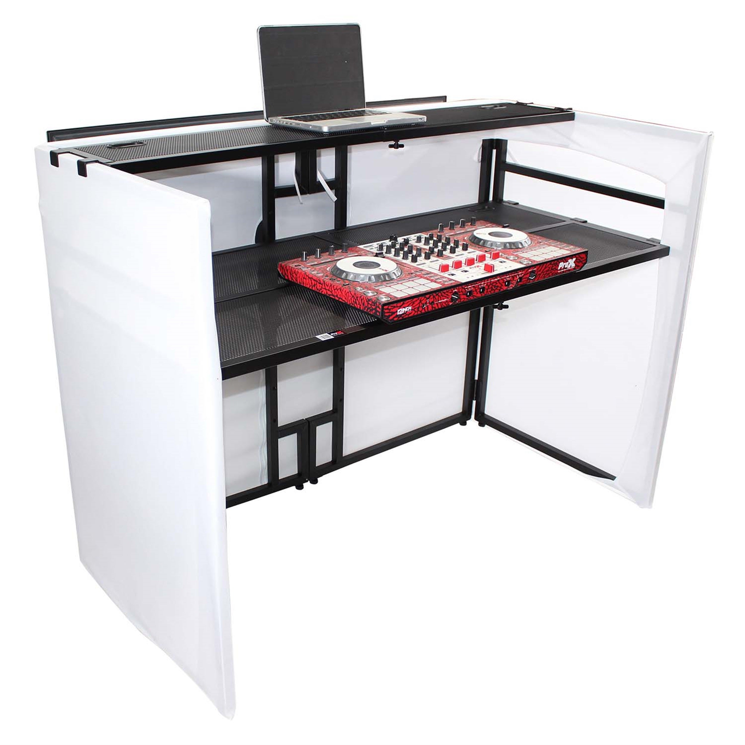 ProX XF-MESAMEDIA MK2, DJ Facade Table Workstation Includes TV Bracket Mount White and Black Scrims and Carry Bag by ProX Cases