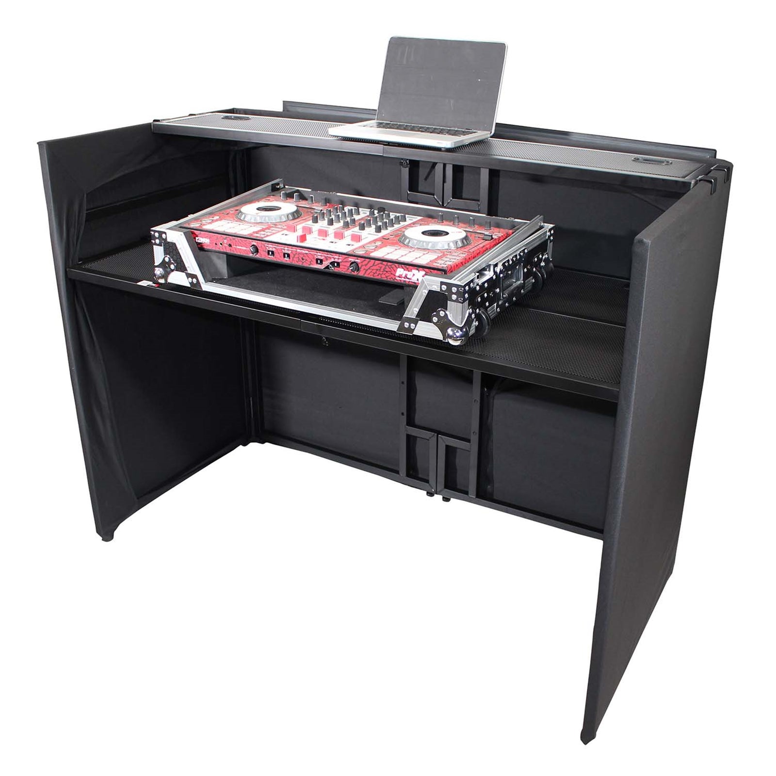 ProX XF-MESAMEDIA MK2, DJ Facade Table Workstation Includes TV Bracket Mount White and Black Scrims and Carry Bag by ProX Cases