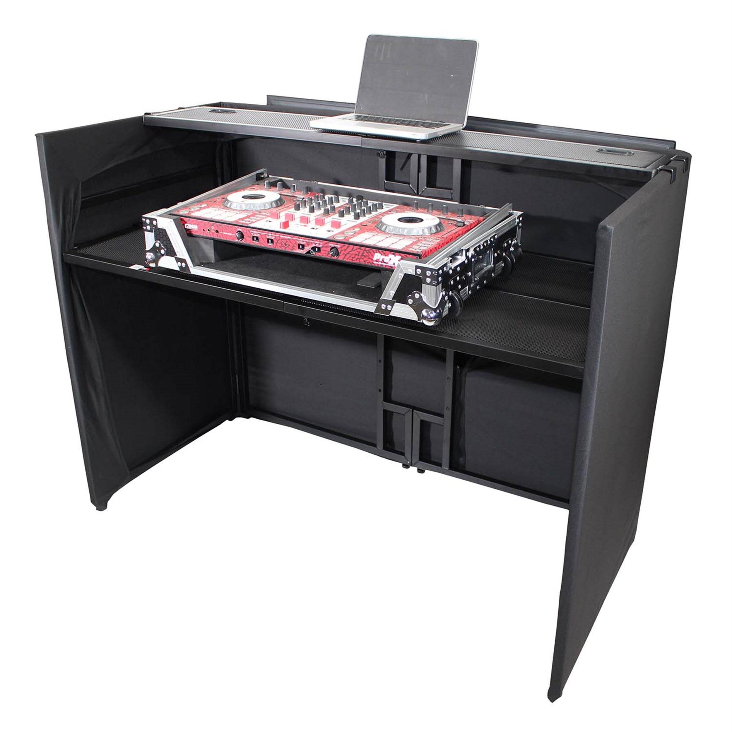 ProX XF-MESAMEDIA MK2, DJ Facade Table Workstation Includes TV Bracket Mount White and Black Scrims and Carry Bag by ProX Cases