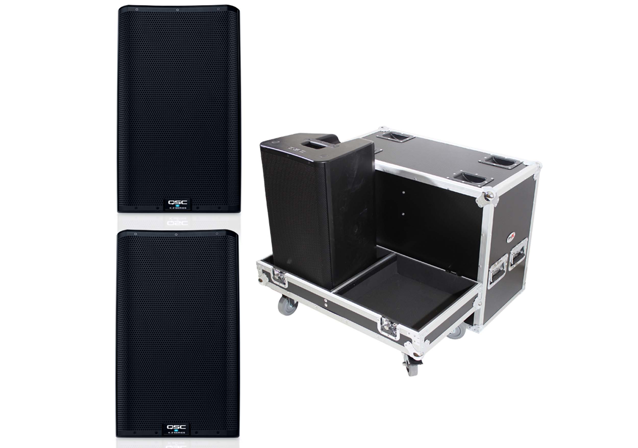 QSC K12.2 Powered Portable PA Speakers with ATA Road Case Bundle by QSC
