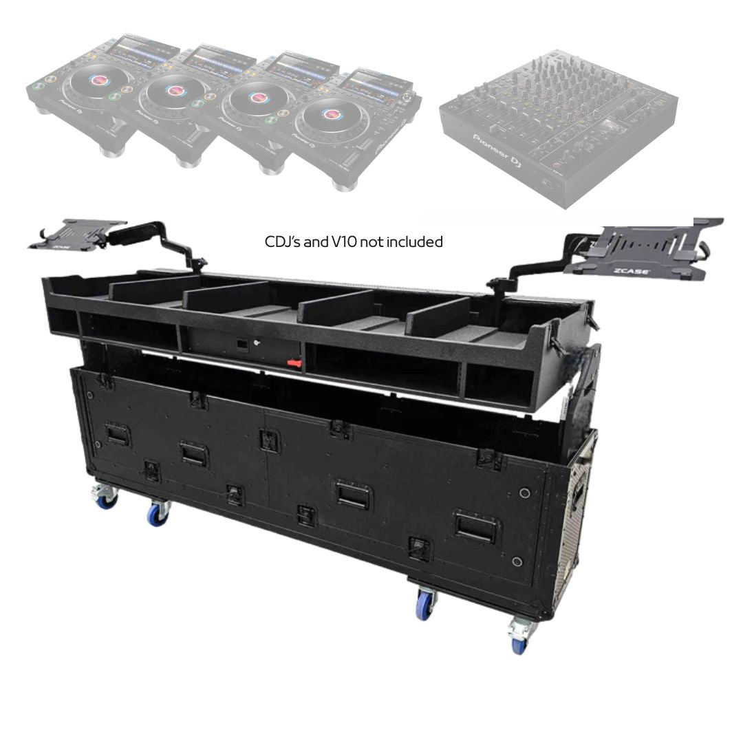 ProX XZF-CDM3KX4V10 BLK Hydraulic Case for 4x Pioneer CDJ3000 + V10 w/Wheels - Flip-Ready Easy Retracting Zcase by ProX Cases