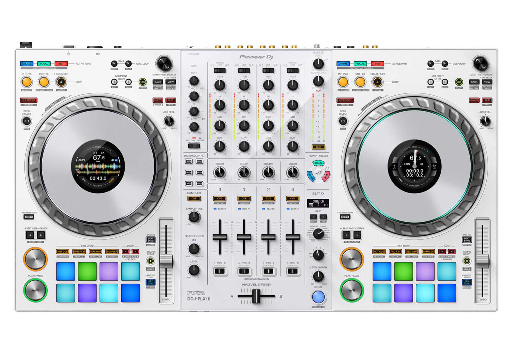 Pioneer DJ DDJ-FLX10-W Limited Edition 4-Channel DJ Controller for Rekordbox & Serato in White by Pioneer DJ