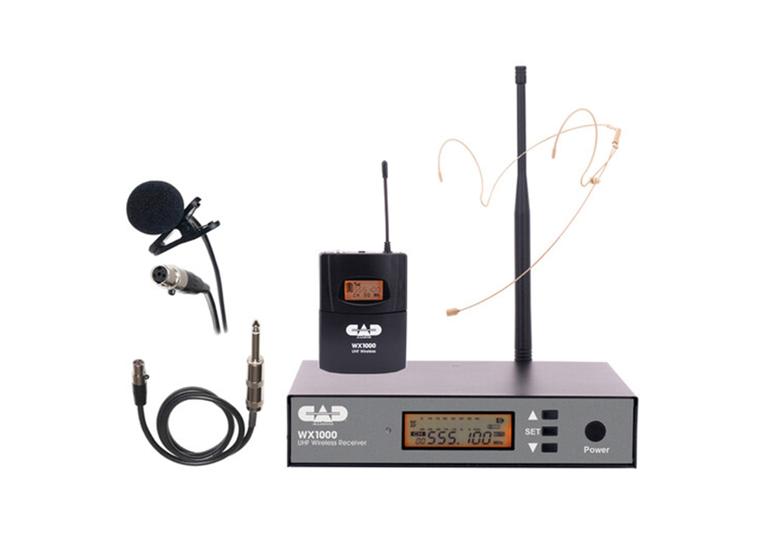 CAD Audio WX1000BP UHF Wireless Body Pack Microphone System Includes Headworn Mic, Lavalier Mic and Guitar Cable by CAD Audio