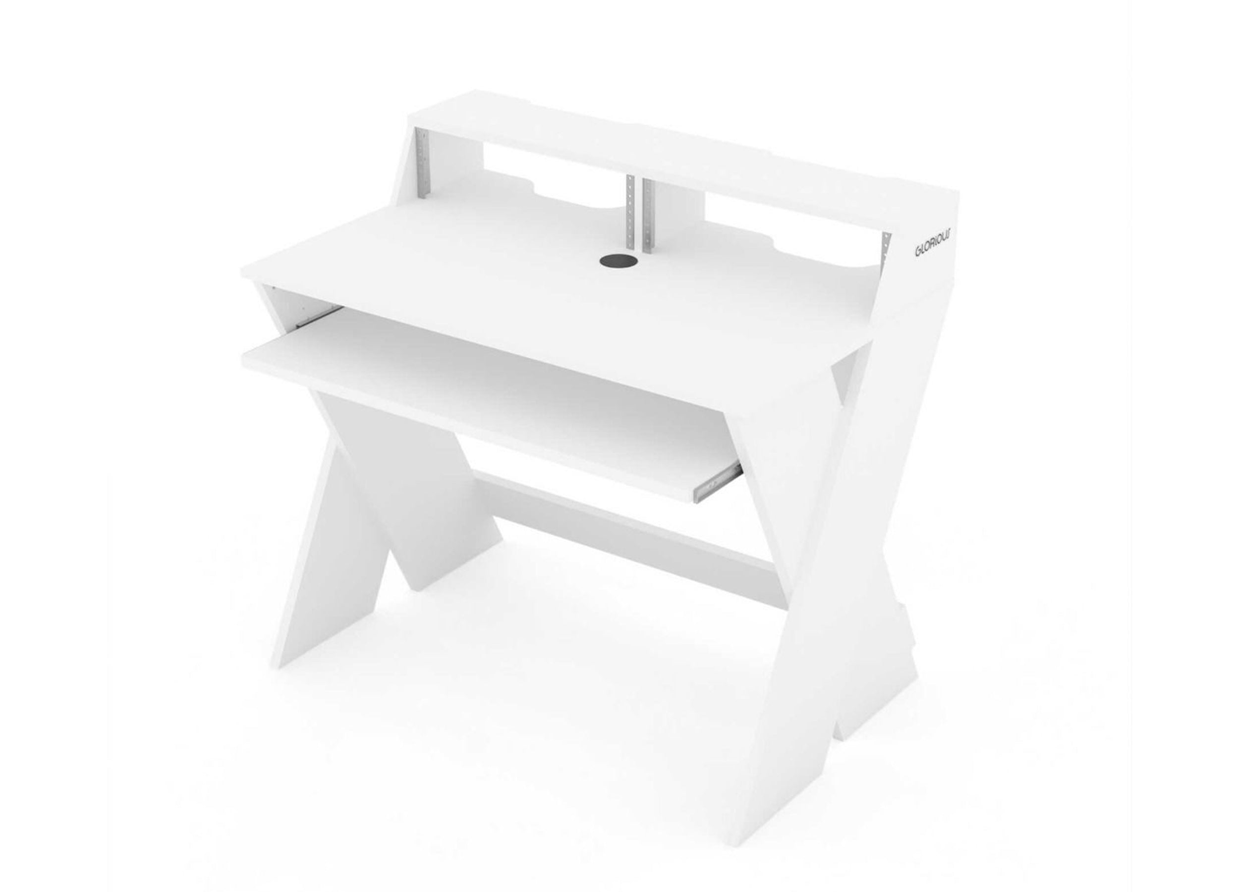 Glorious SOUND-DESK-COM-WHT, X-Shaped Compact and Adjustable Studio Workstation - White by Glorious