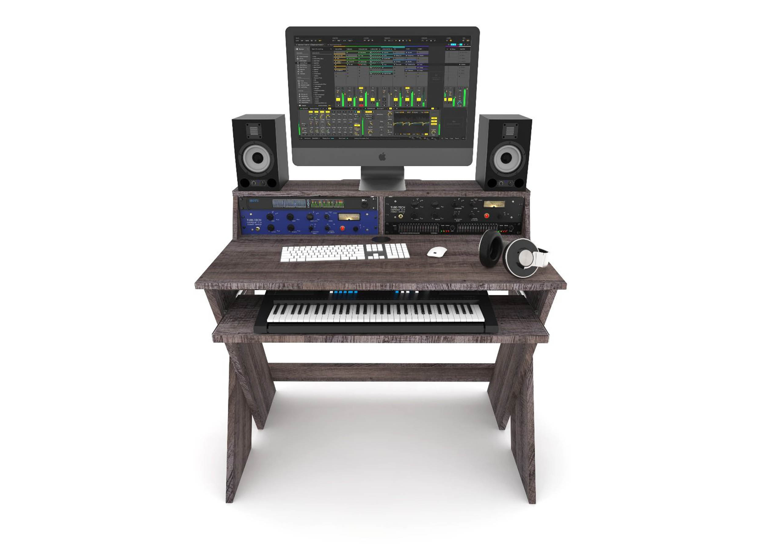 Glorious SOUND-DESK-COM-WAL, X-Shaped Compact and Adjustable Studio Workstation - Walnut by Glorious