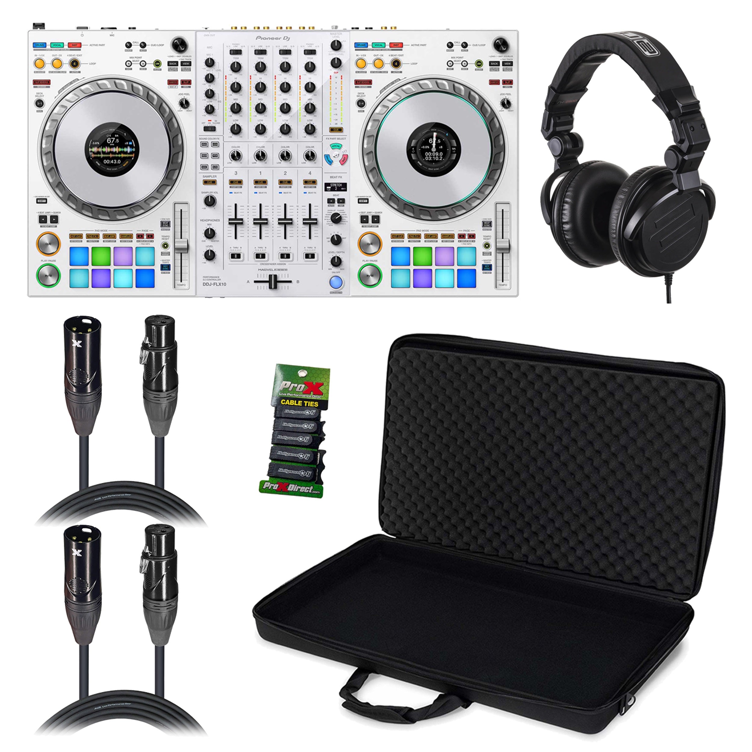Pioneer DDJ-FLX10 DJ Controller Package with Headphones, Pro-Fit Case, Cables and Cable Ties by Pioneer DJ