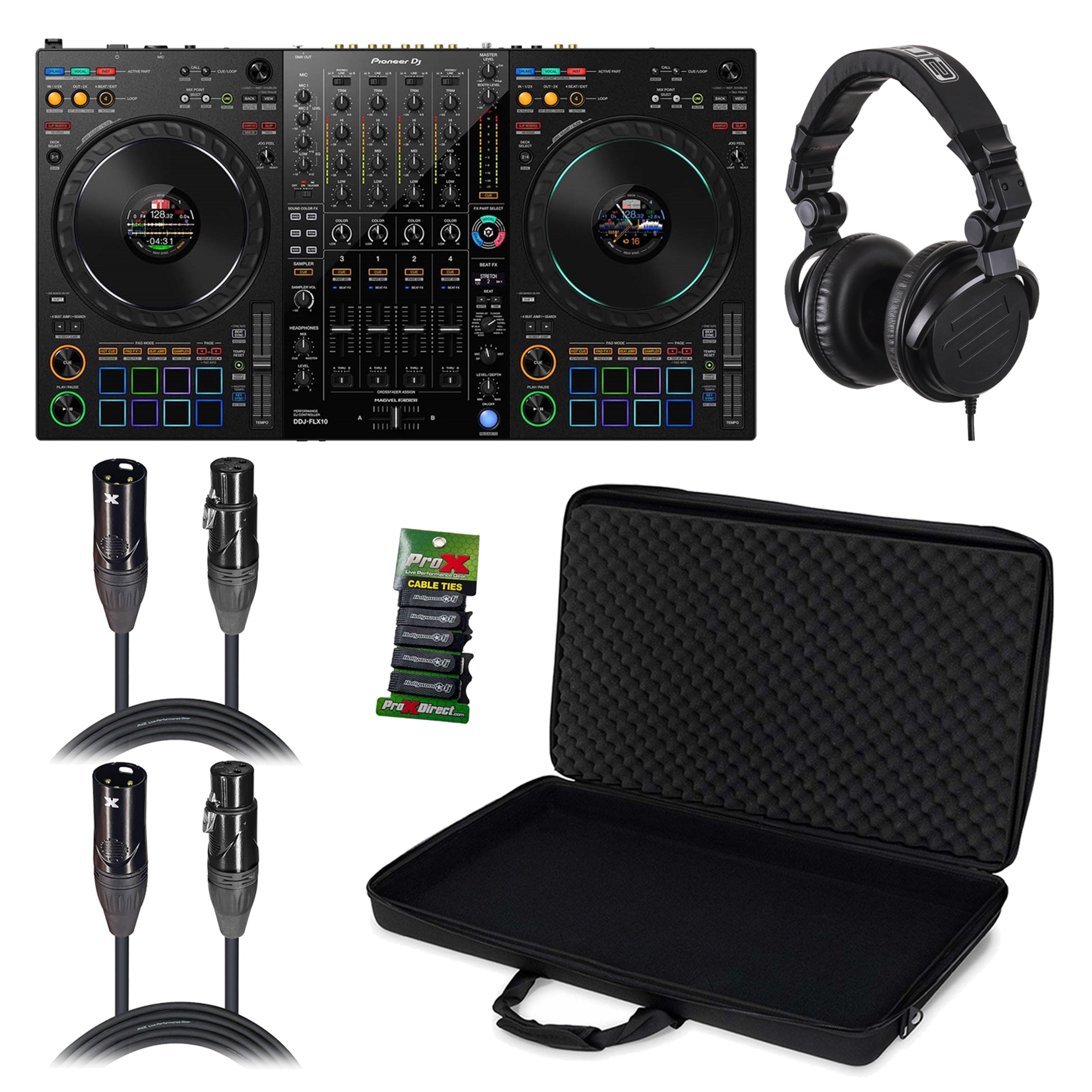 Pioneer DDJ-FLX10 DJ Controller Package with Headphones, Pro-Fit Case, Cables and Cable Ties by Pioneer DJ
